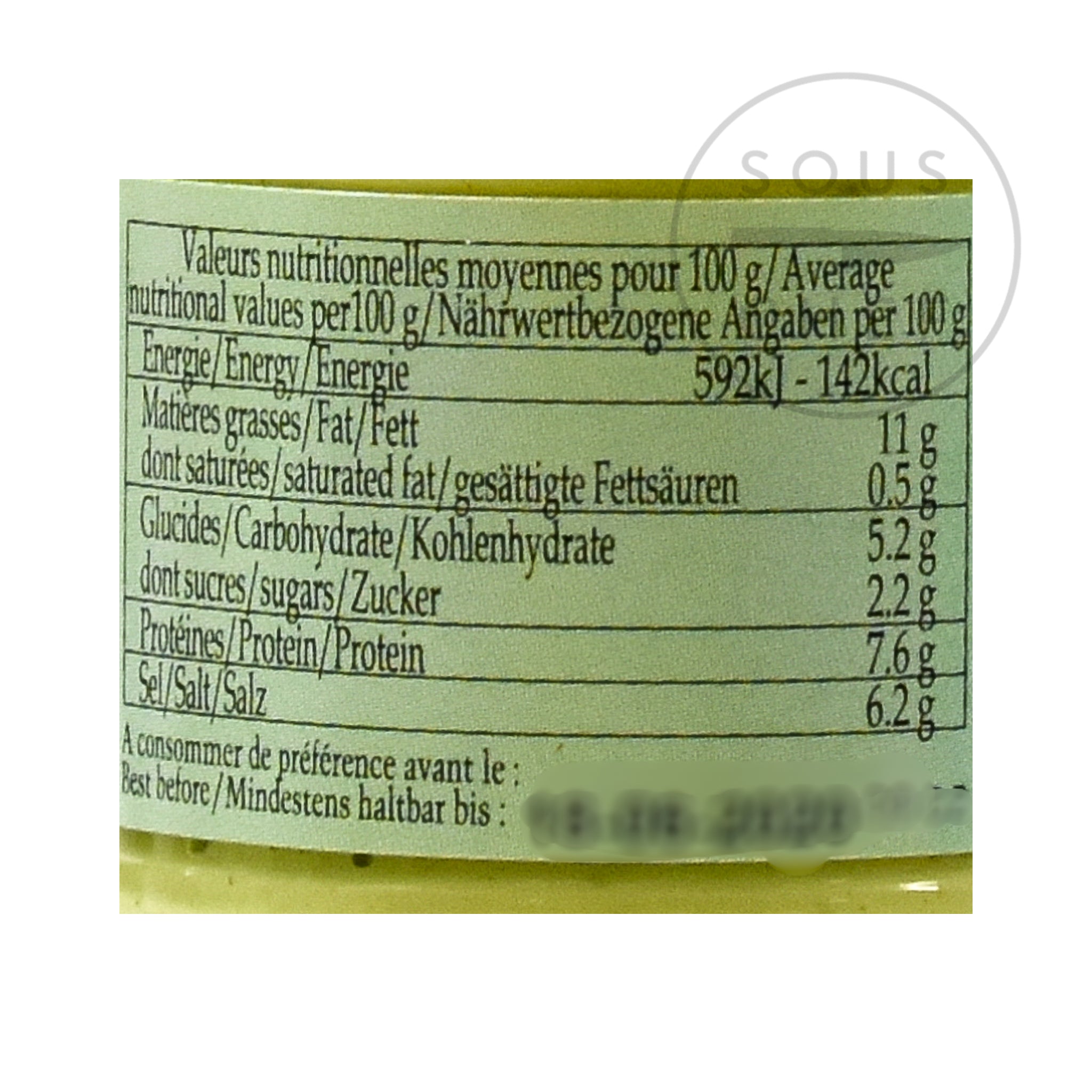 Dijon Mustard With Tarragon 105g nutritional information