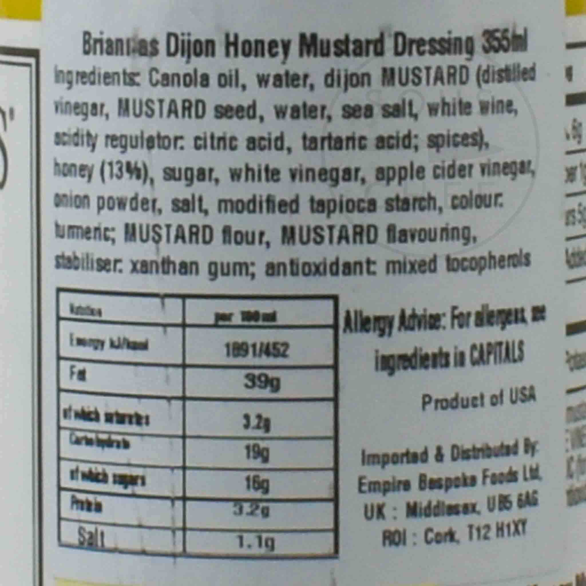 Briannas Dijon Honey Mustard Dressing 355ml