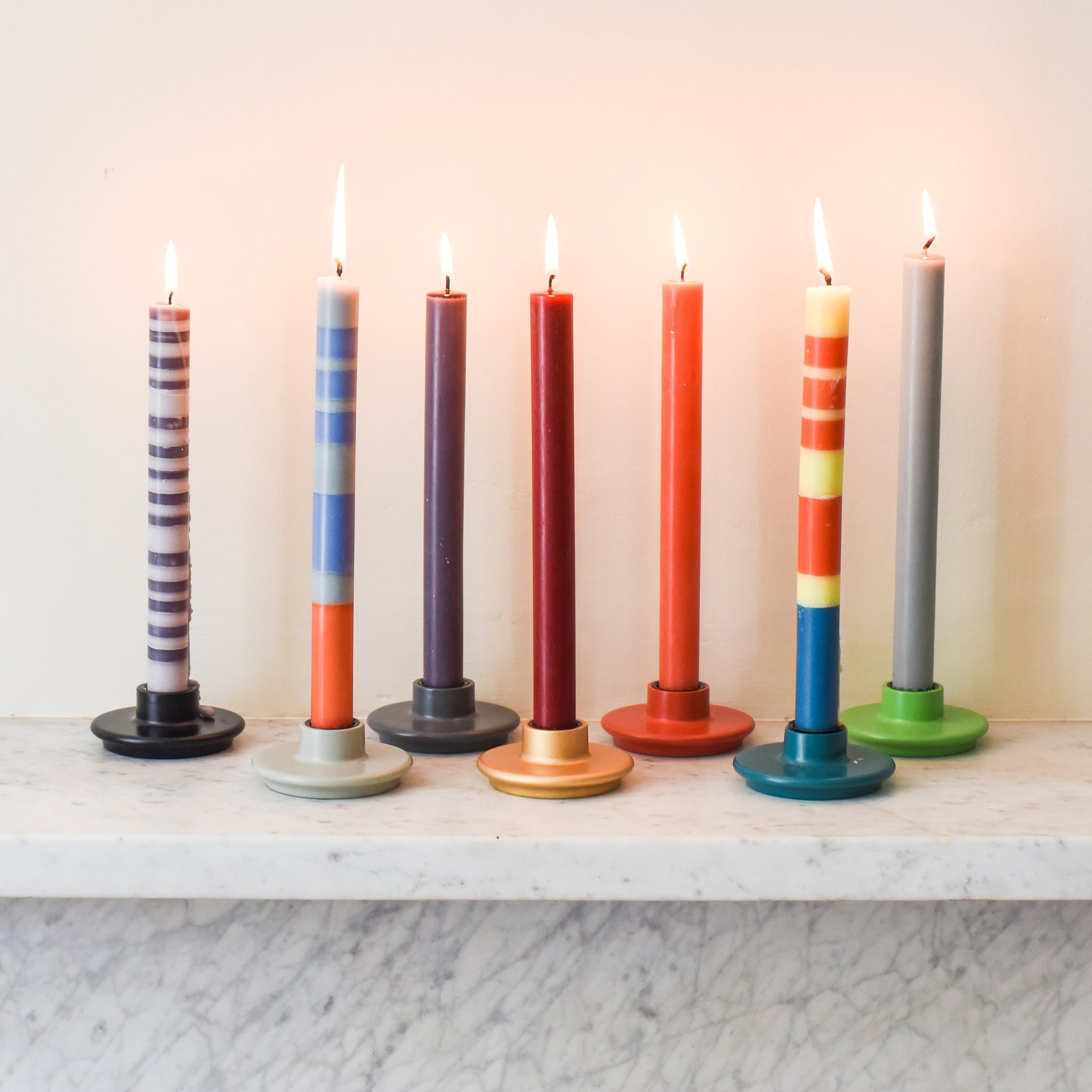 Striped Dinner Candles - Multicolour set of 6