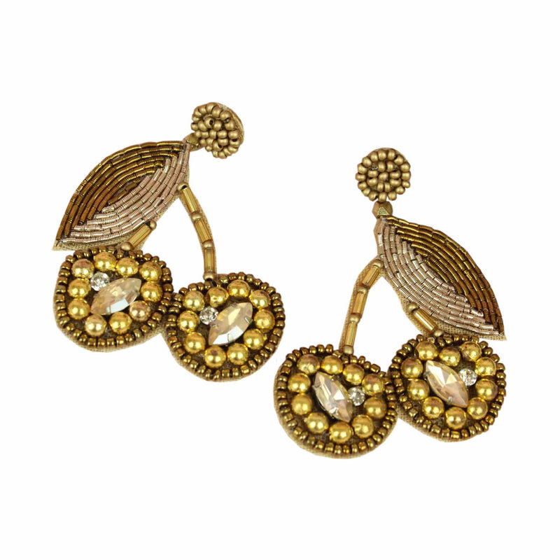 Beaded Gold Cherry Earrings