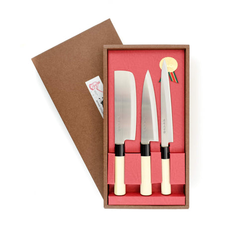Japanese Knife Trio with Smooth Blade - Sashimi, Gyuto & Nakiri