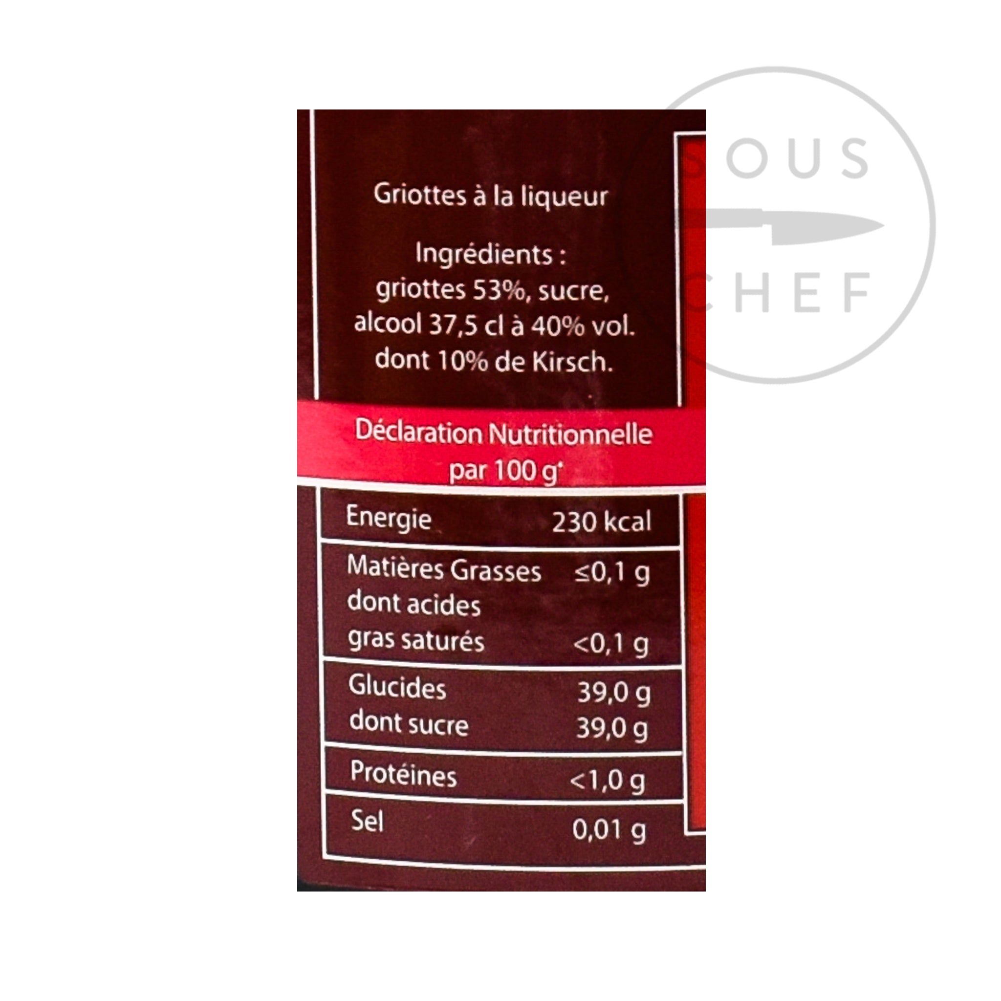 Griottines (15%) 1 litre nutritional information ingredients