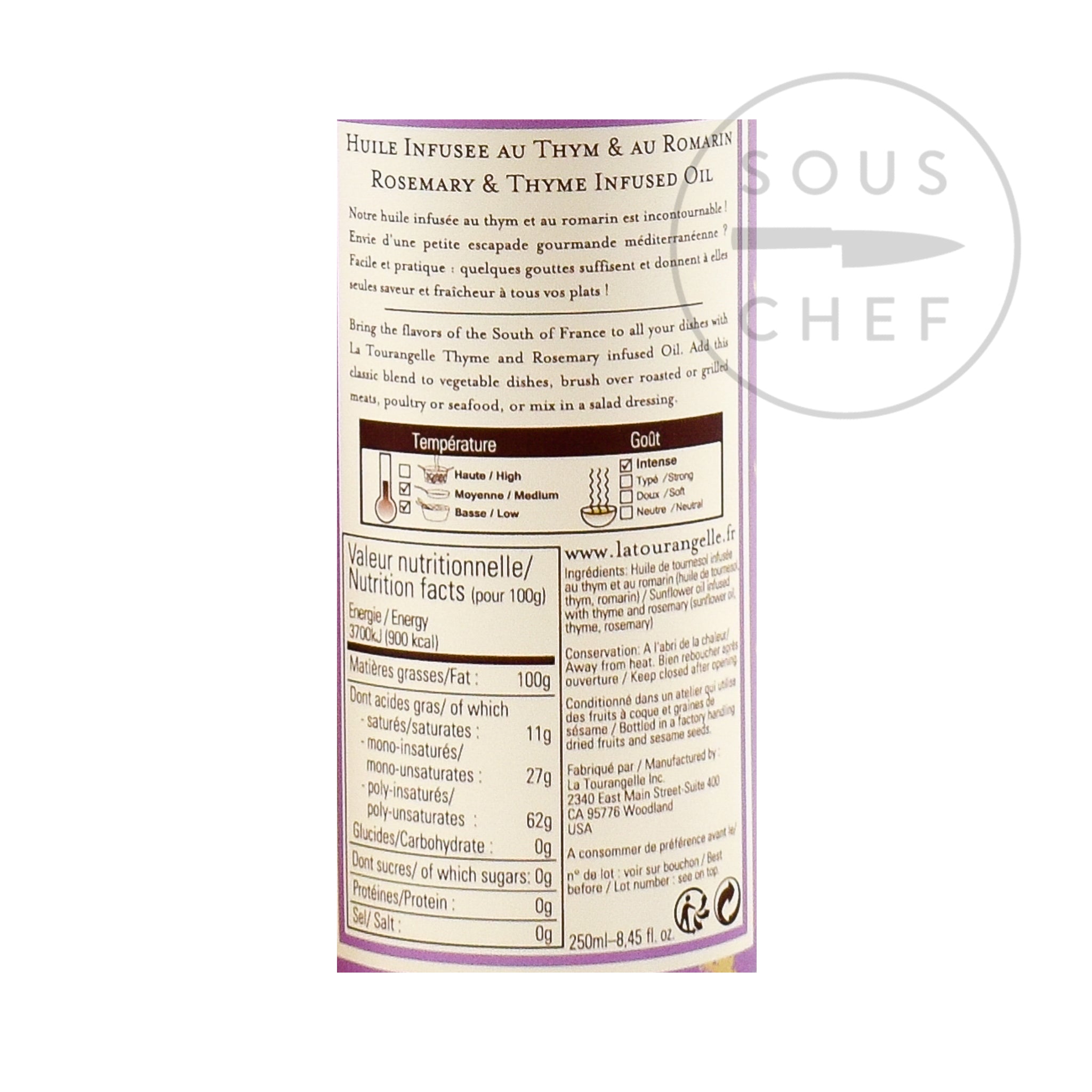 Thyme & Rosemary Oil 250ml nutritional information ingredients