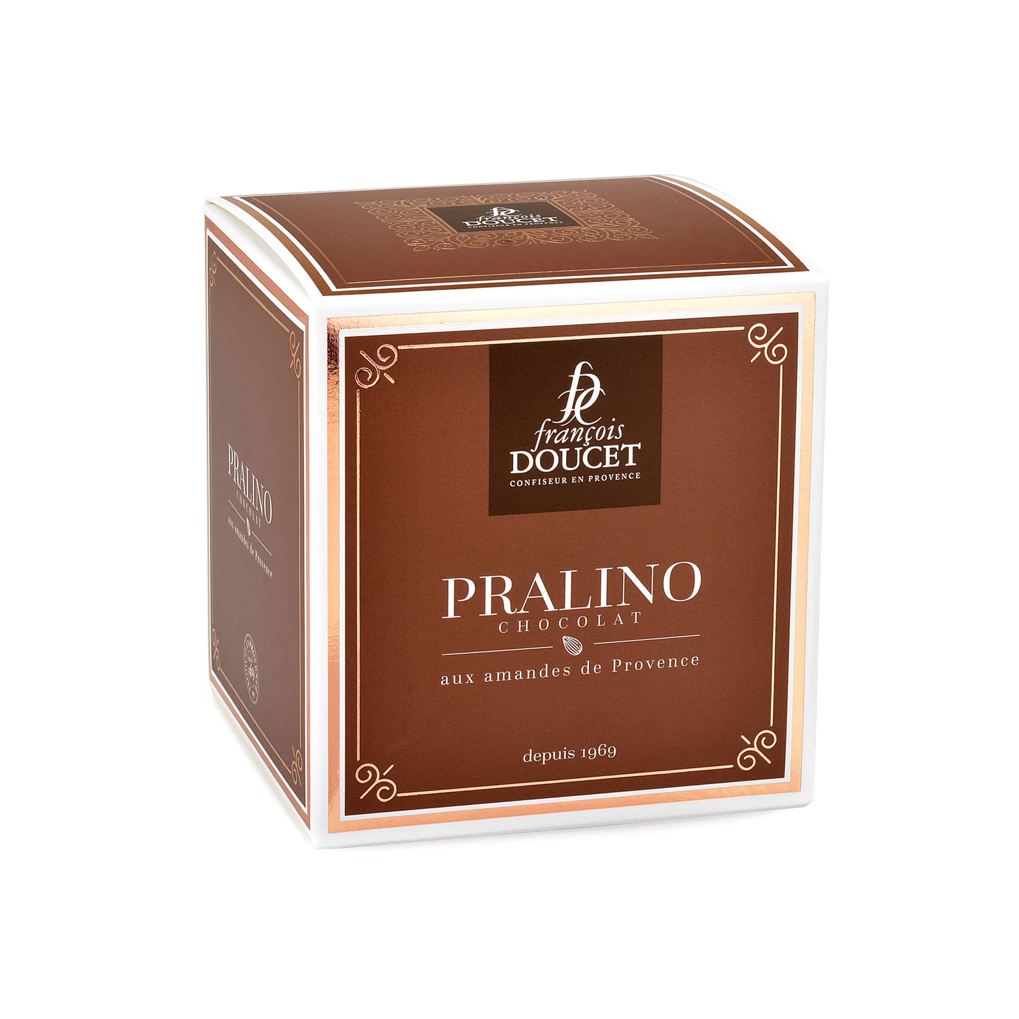 francois doucet chocolate pralines box on white background
