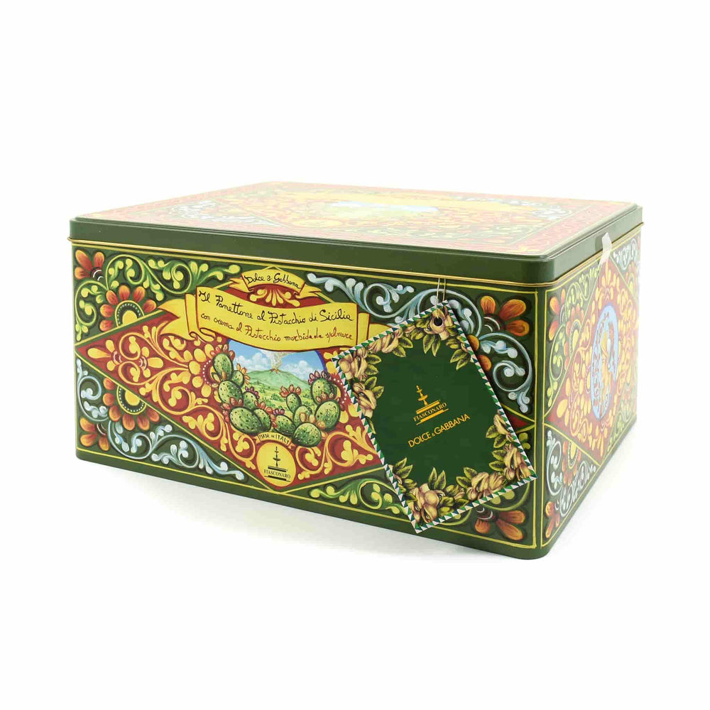 Fiasconaro x Dolce & Gabbana Pistachio Panettone with Pistachio Cream 1kg green tin front