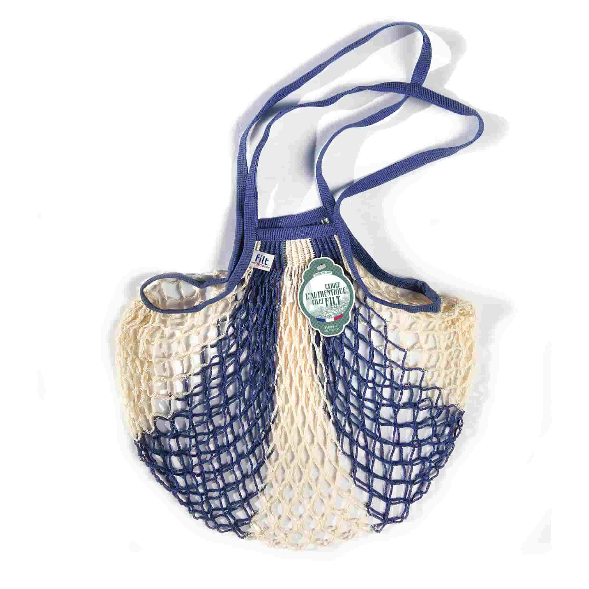 Filt String Bag in Blue and White, Long Handle
