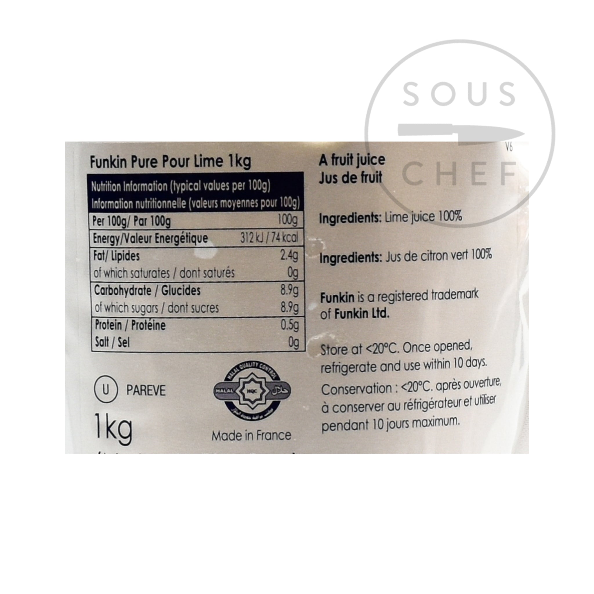 Funkin Lime Juice 1kg nutritional information ingredients