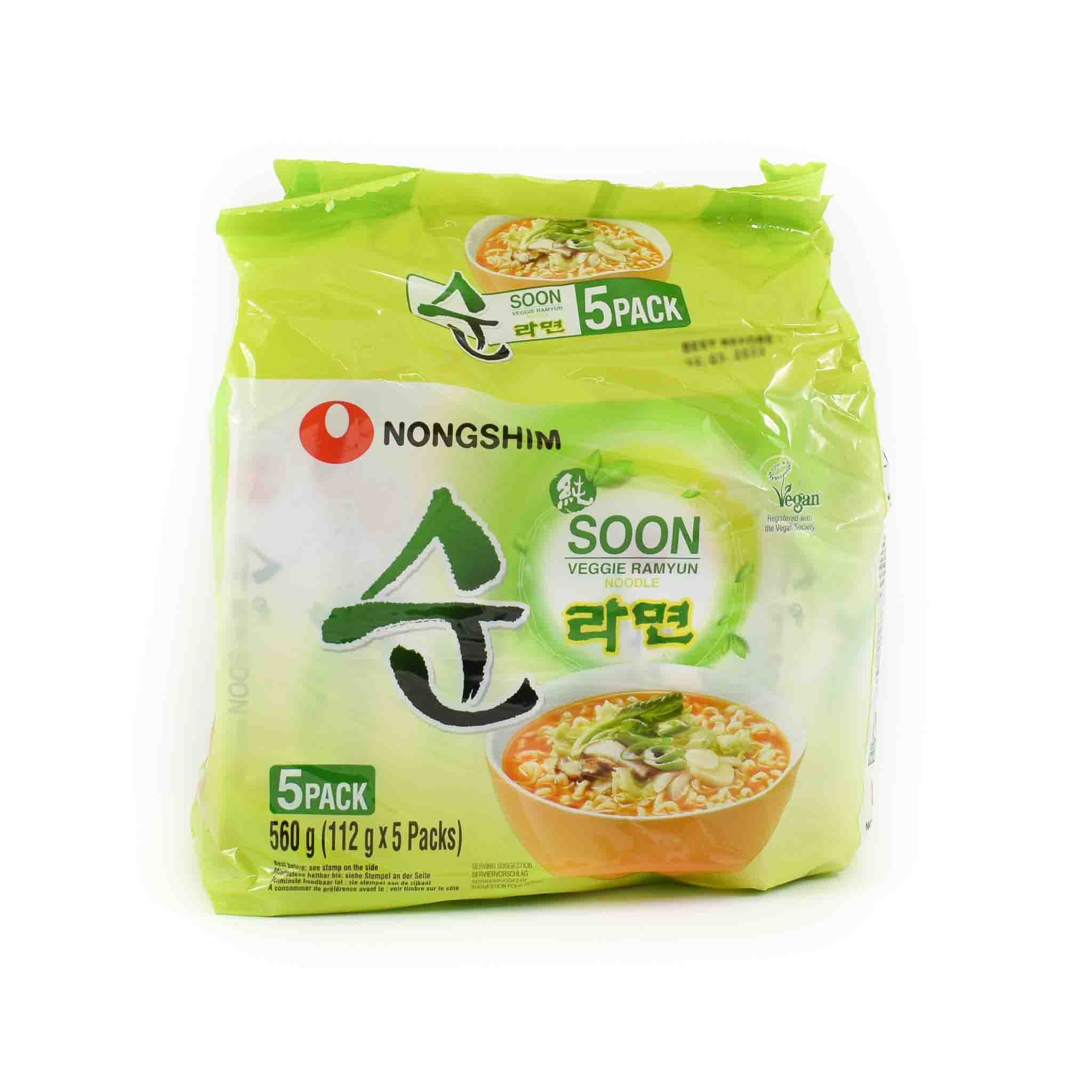 HA0058 Nongshim Veggie Soon Ramyun Multi Pack Noodles, 5 x 112g