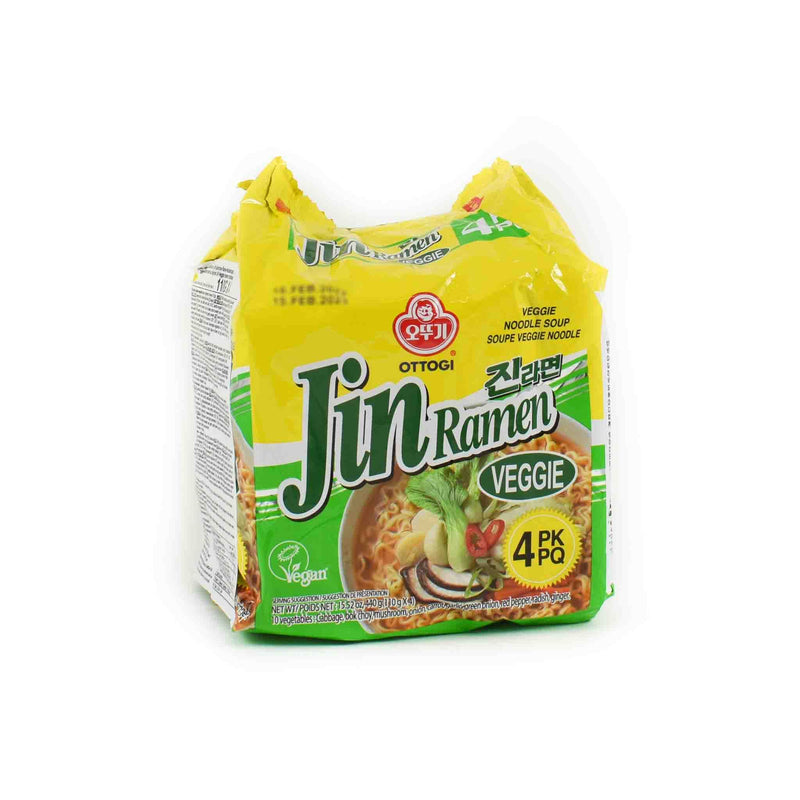 HA0059 Ottogi Vegan Jin Ramen Veggie Multi 4 Pack Noodles, 4 x 110g