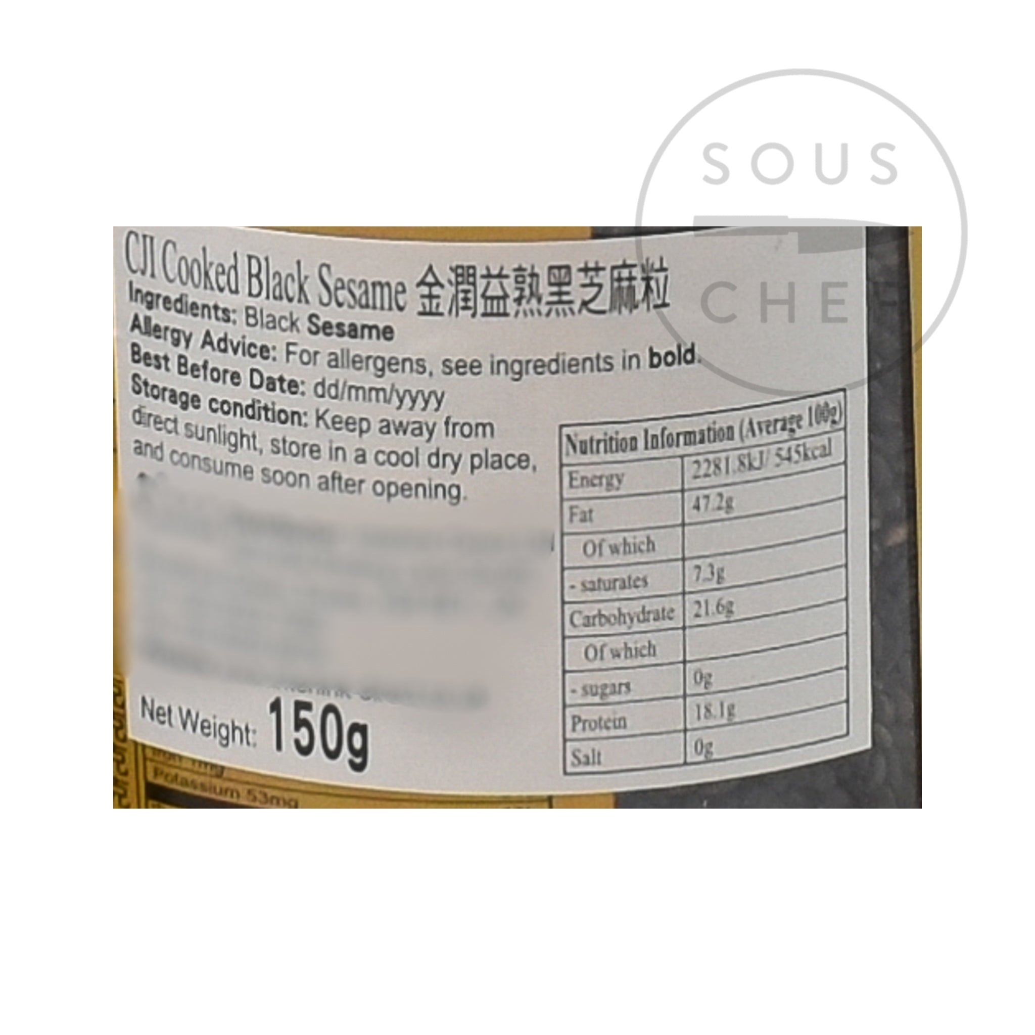 Toasted Black Sesame Seeds 150g nutritional information ingredients