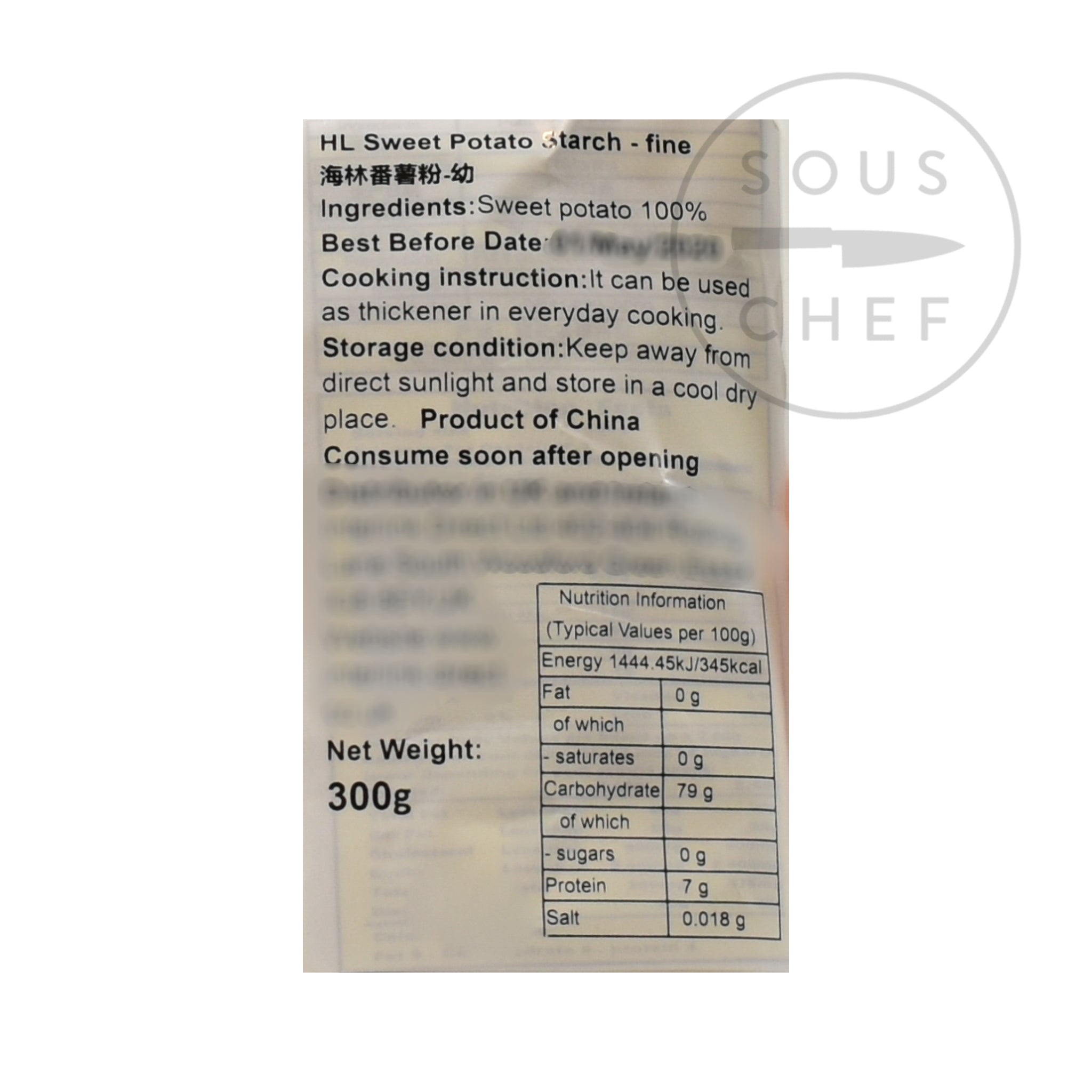 Pure Sweet Potato Starch 300g nutritional information ingredients