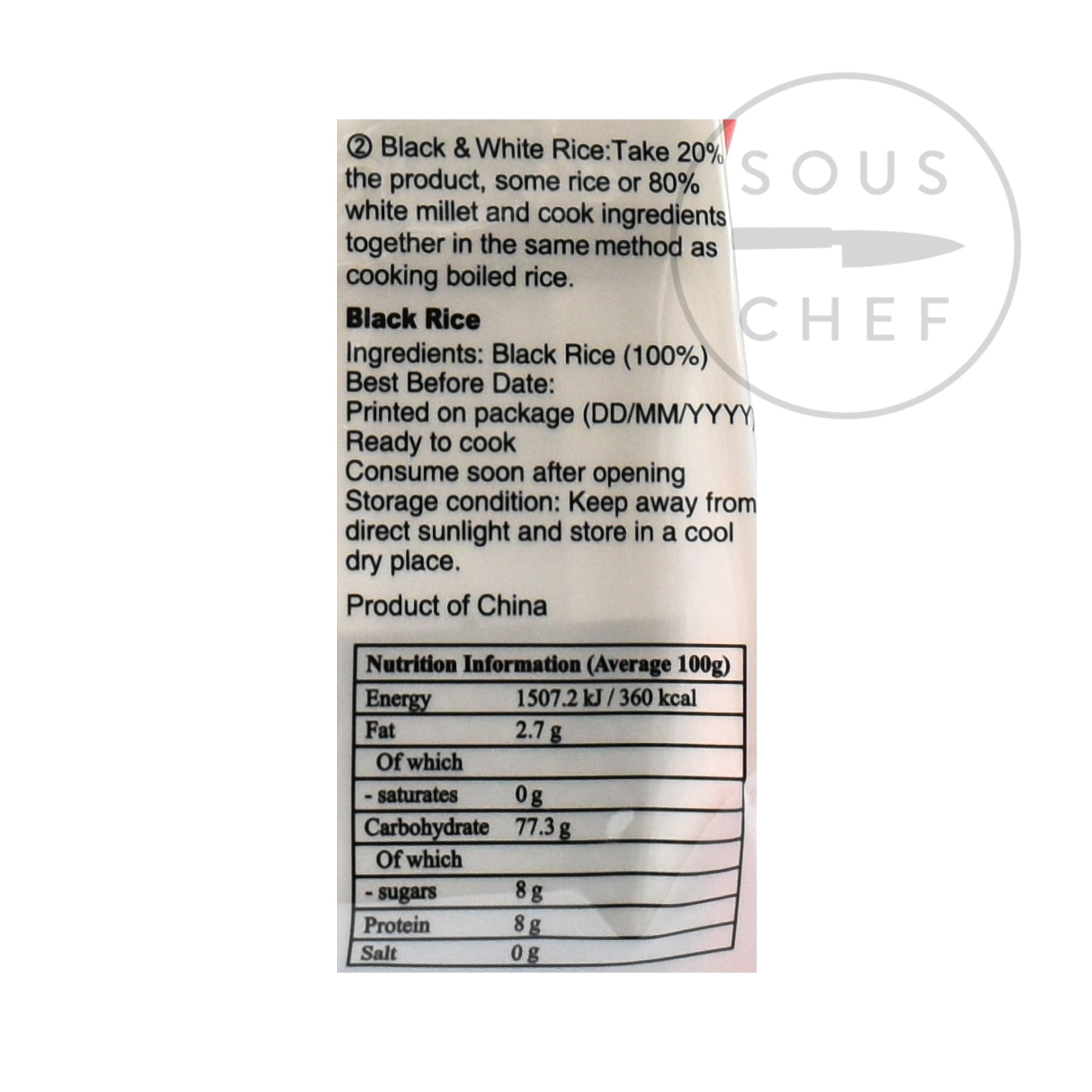 Chinese Black Rice 454g  nutritional information ingredients