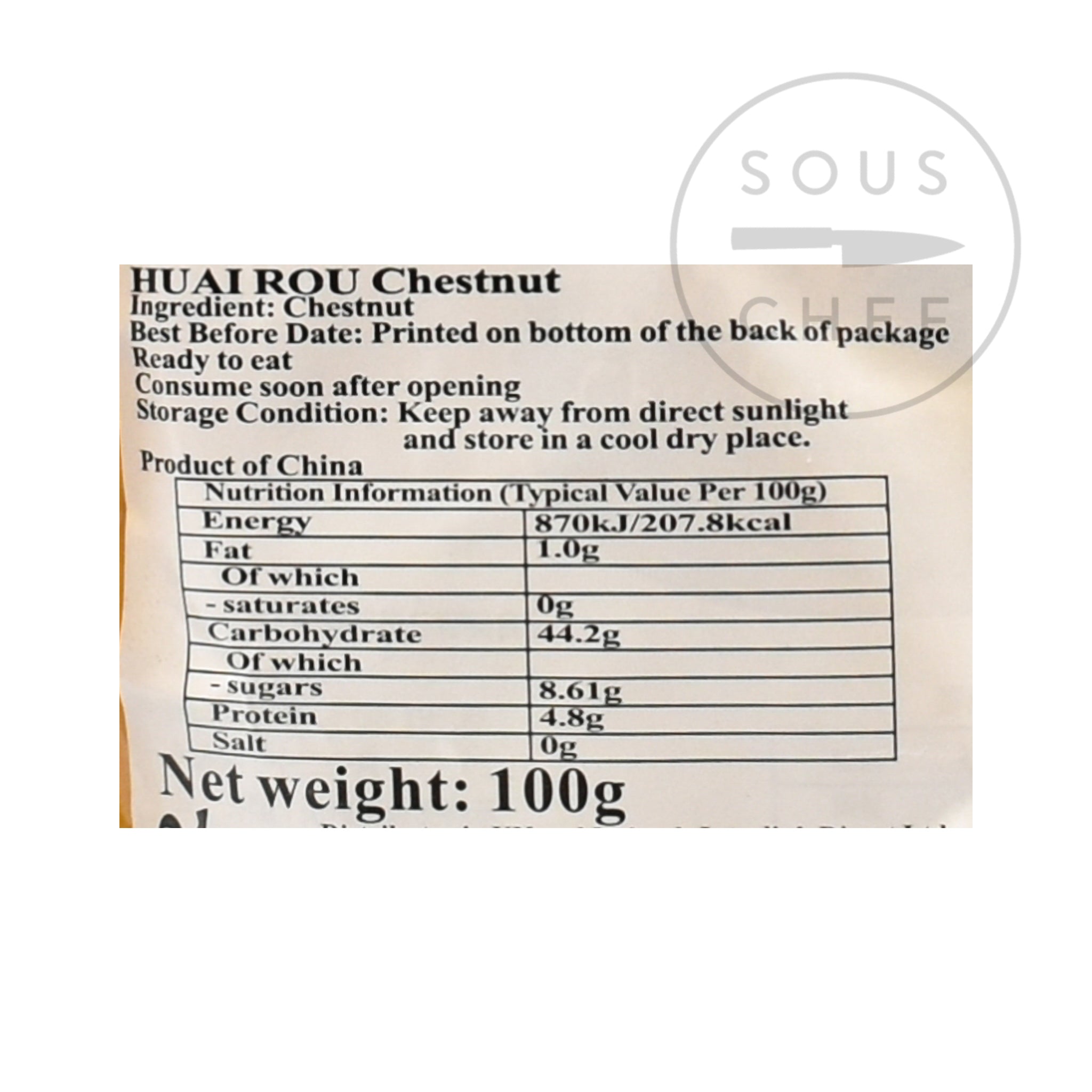 Cooked Chestnuts 100g nutritional information ingredients