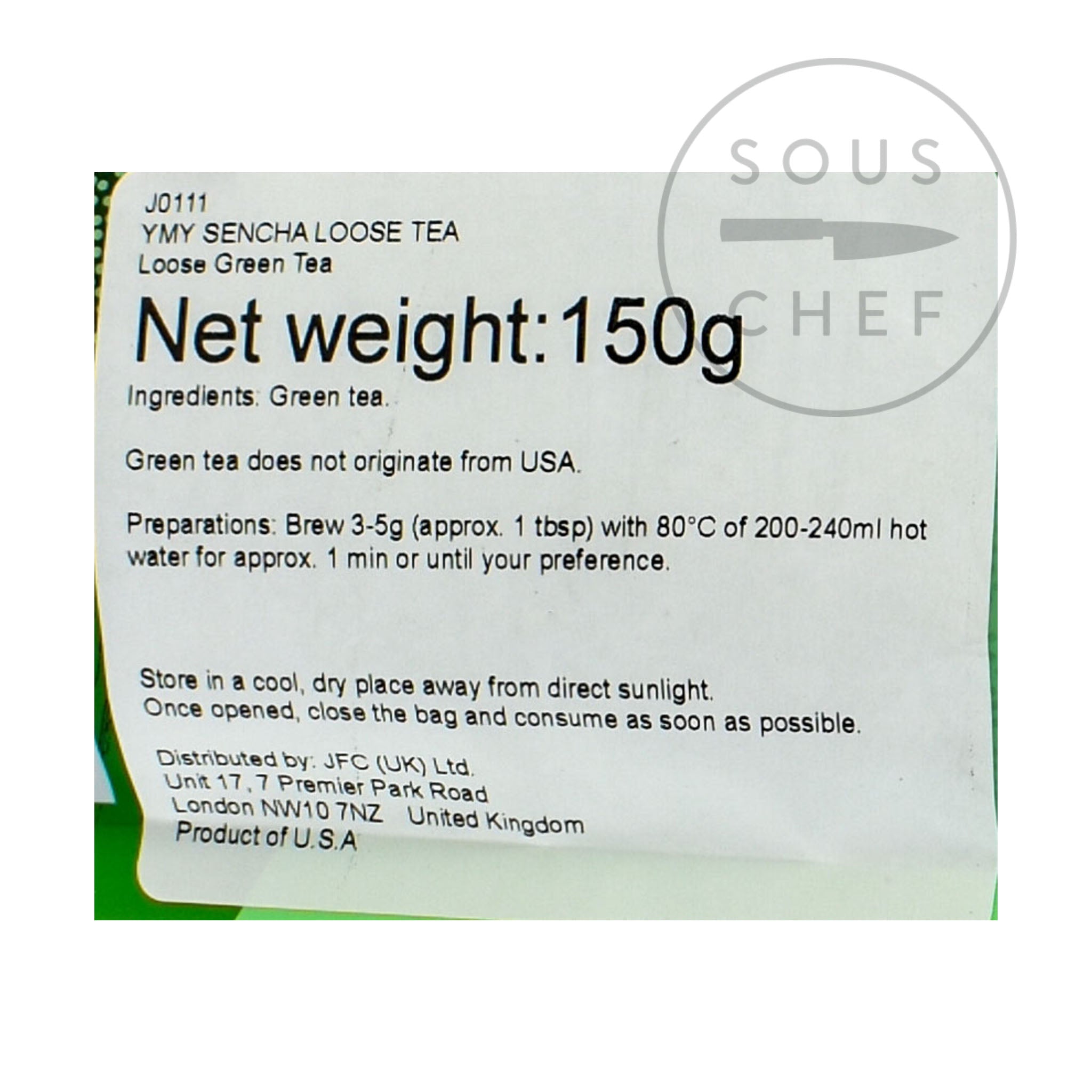 Sencha Green Tea 150g nutritional information ingredients
