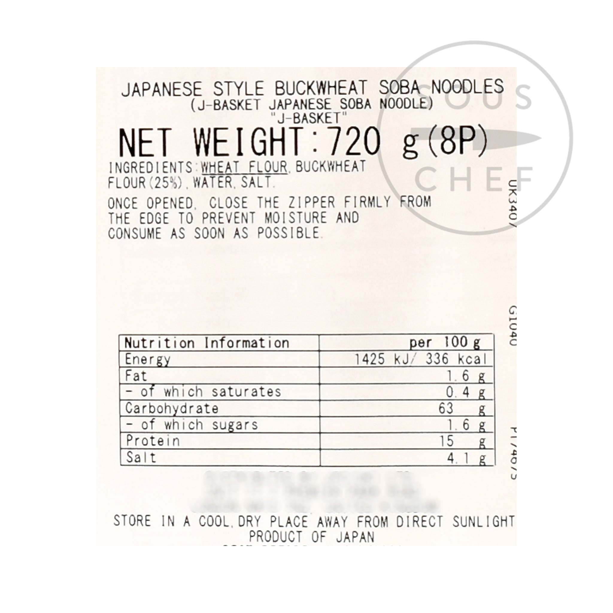 Soba Noodles 720g nutritional information ingredients