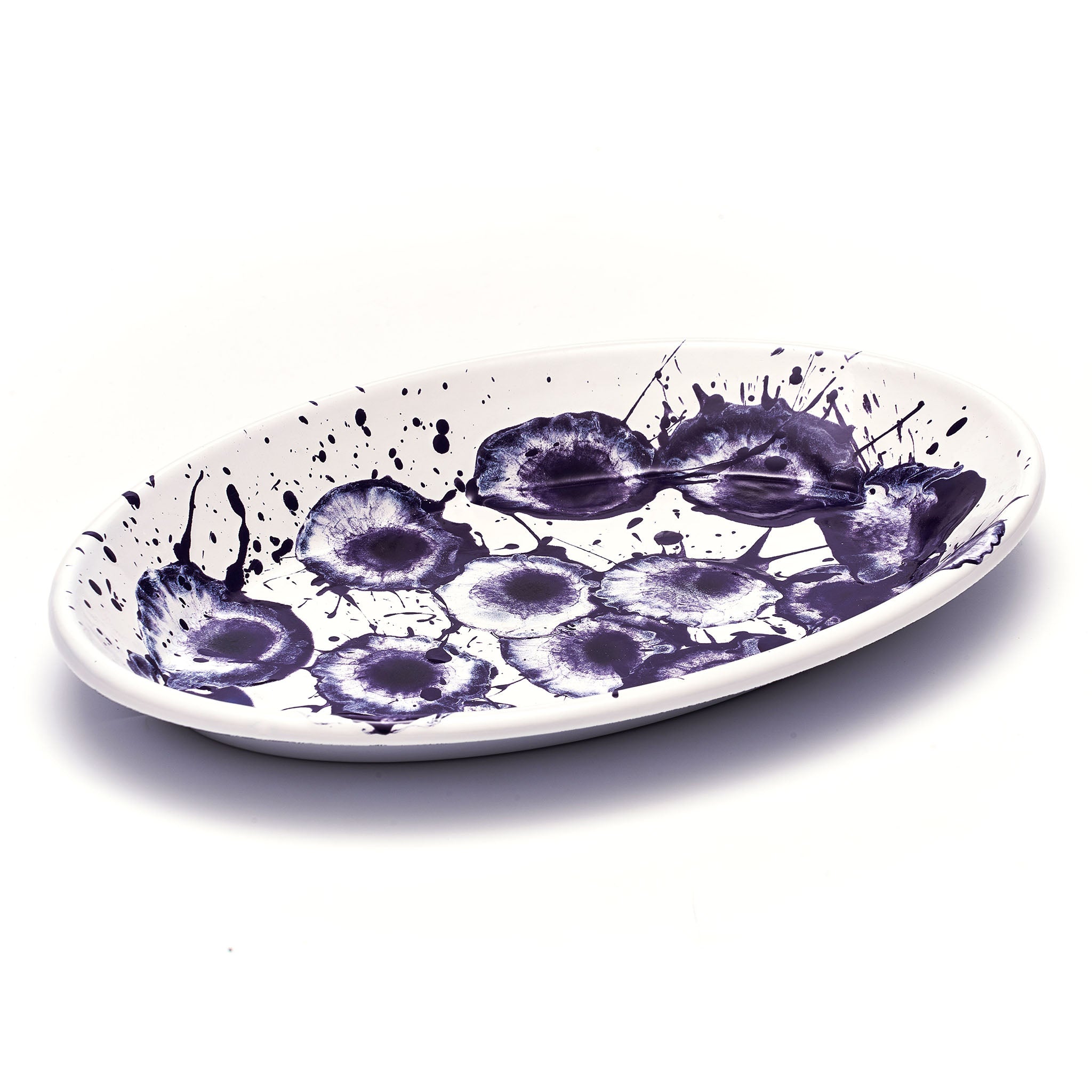 Splatter Madness Enamel Oval Serving Plate Purple 31cm