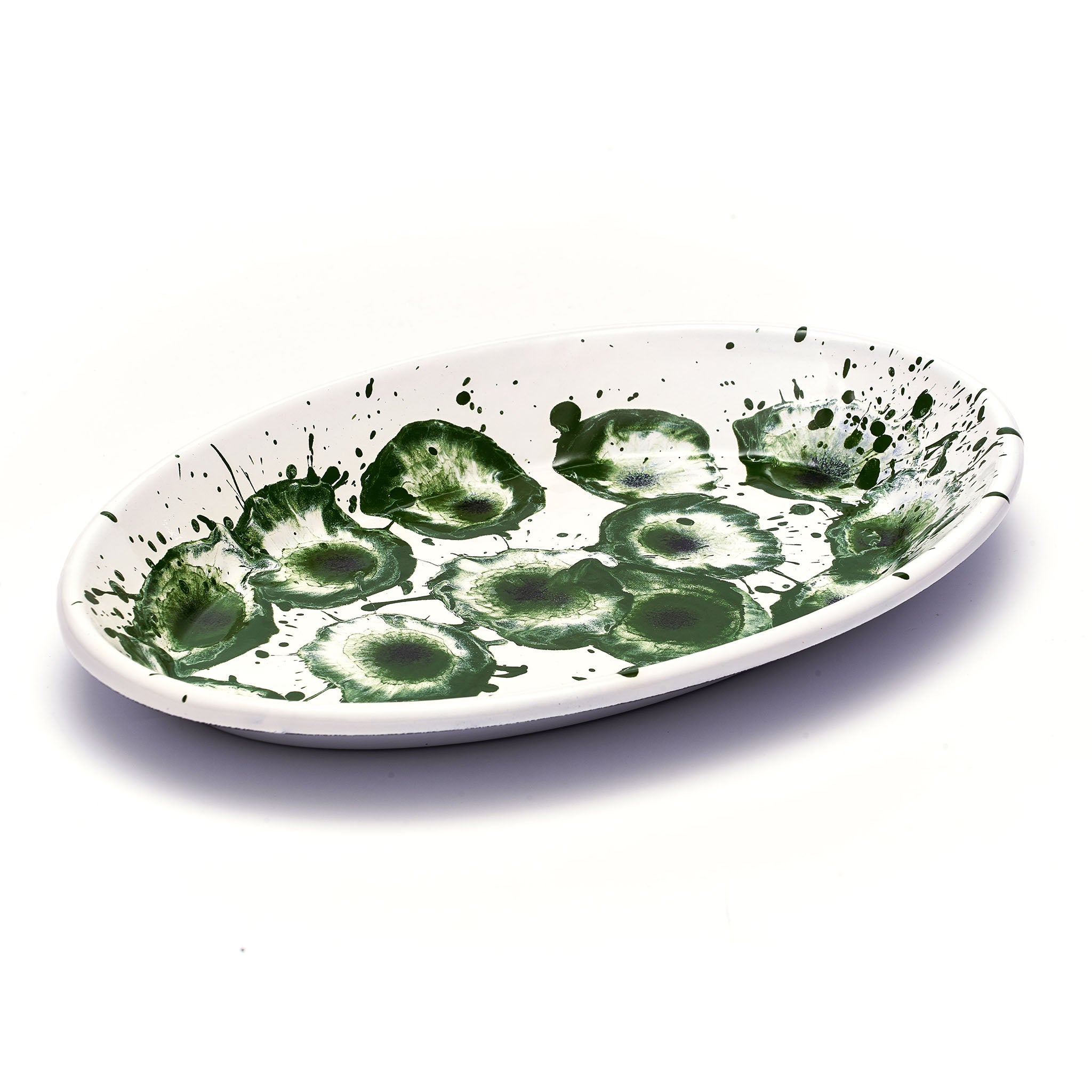 Splatter Madness Enamel Oval Serving Plate Green 31cm