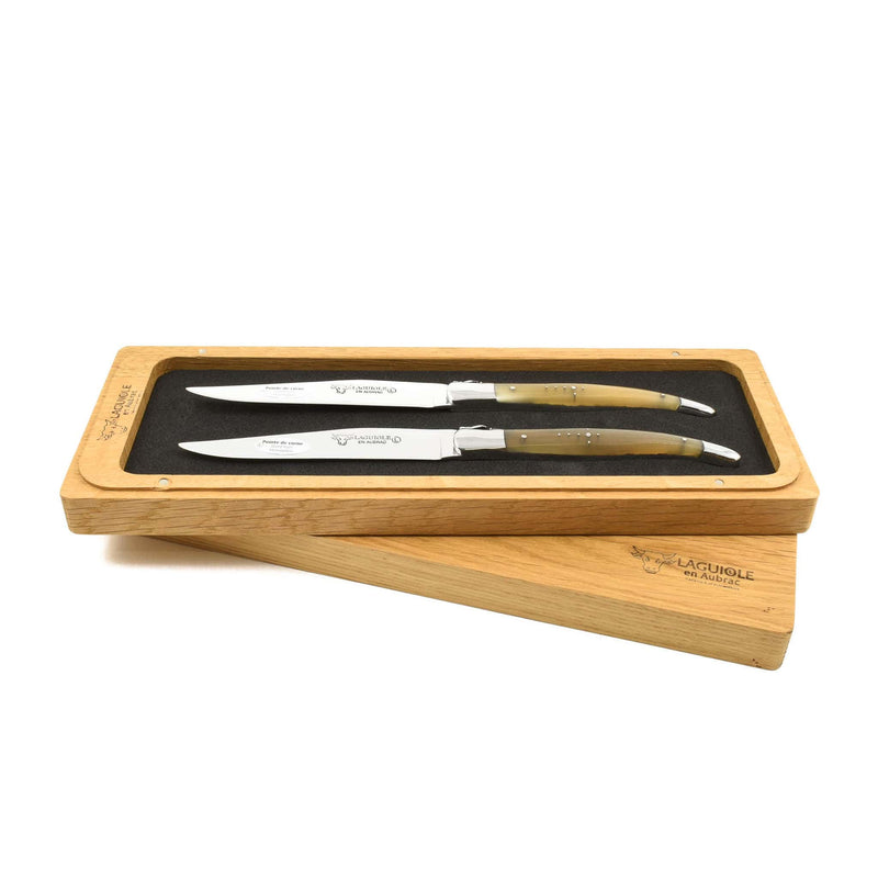 Laguiole en Aubrac Set of 2 Steak Knives, Solid Horn