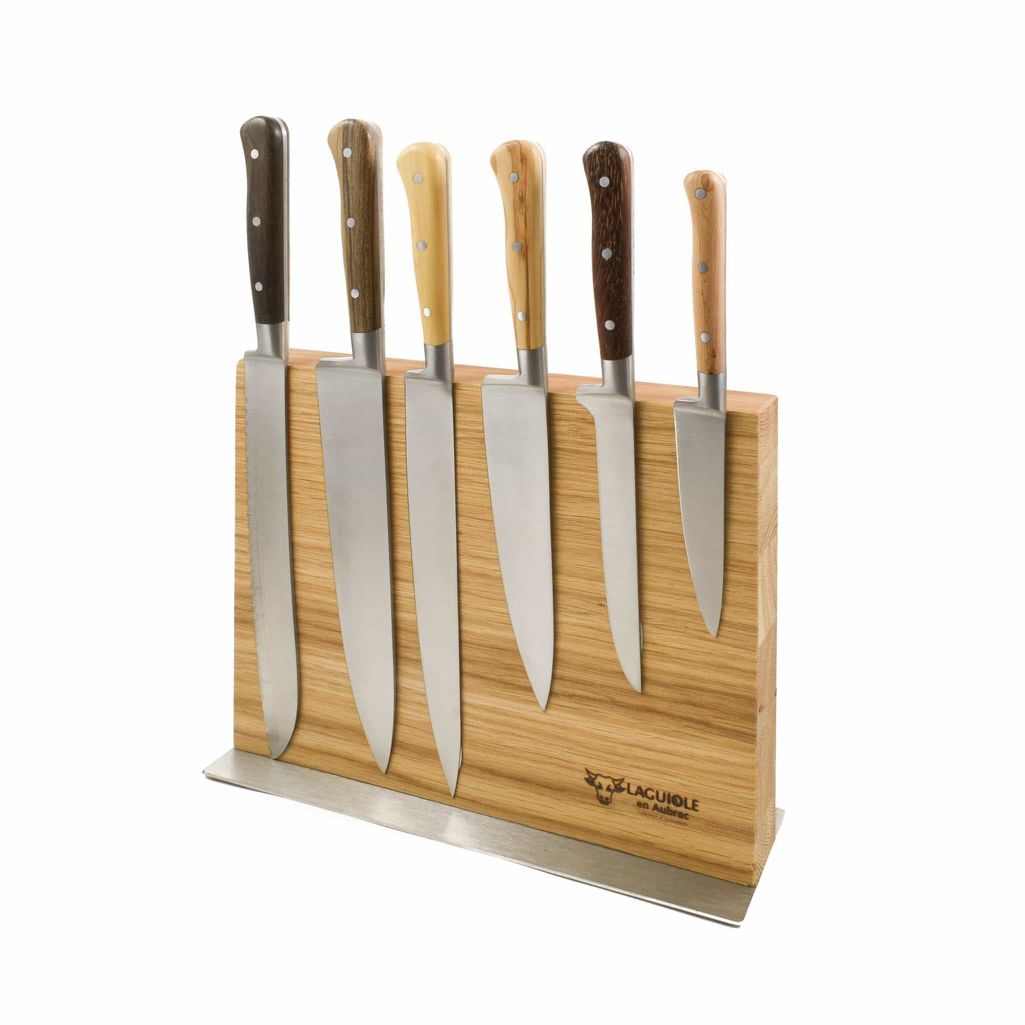 Laguiole en Aubrac Classic Knife Block of 6 Kitchen Knives, Mixed Woods