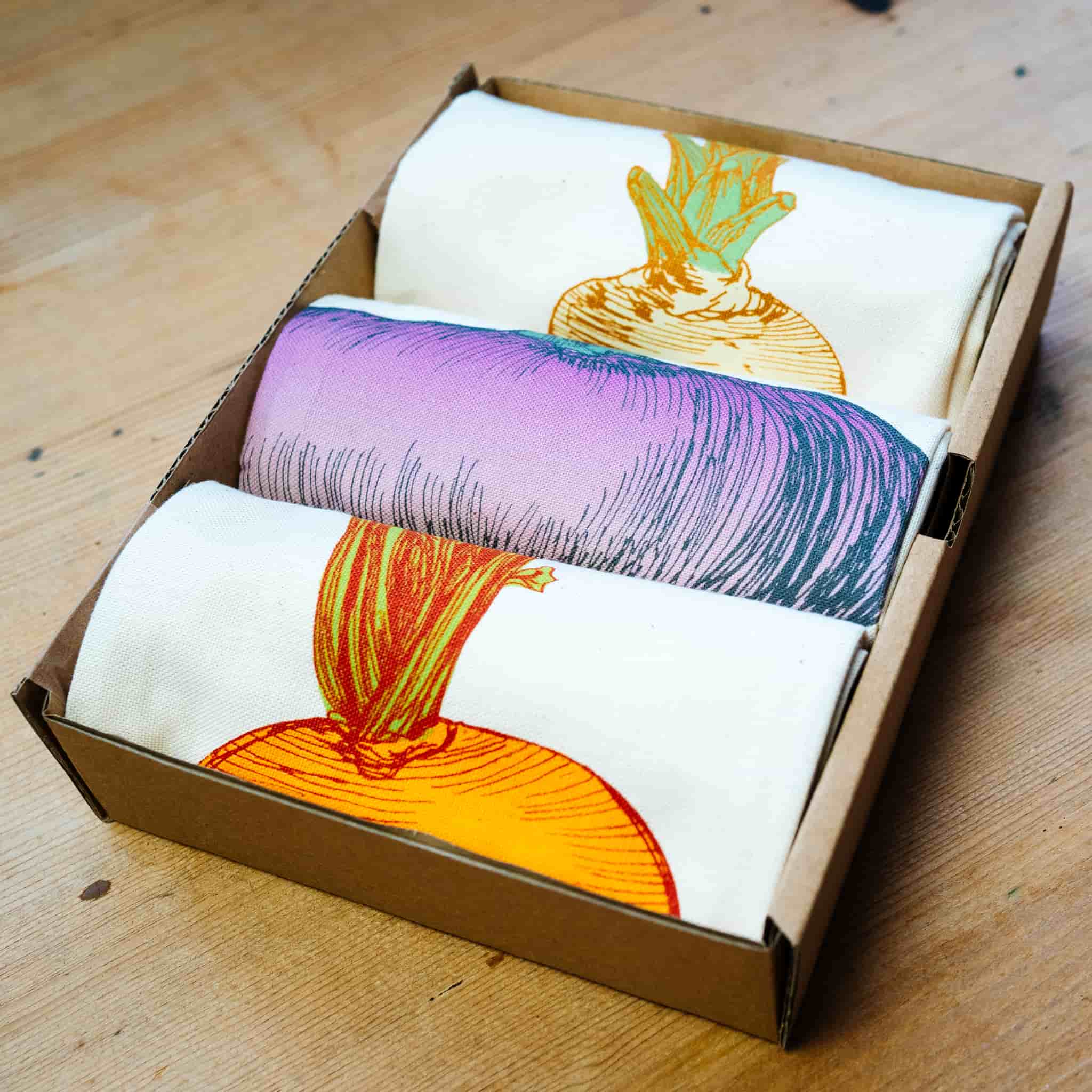 Mixed Veg Tea Towel Gift Box Set of 3