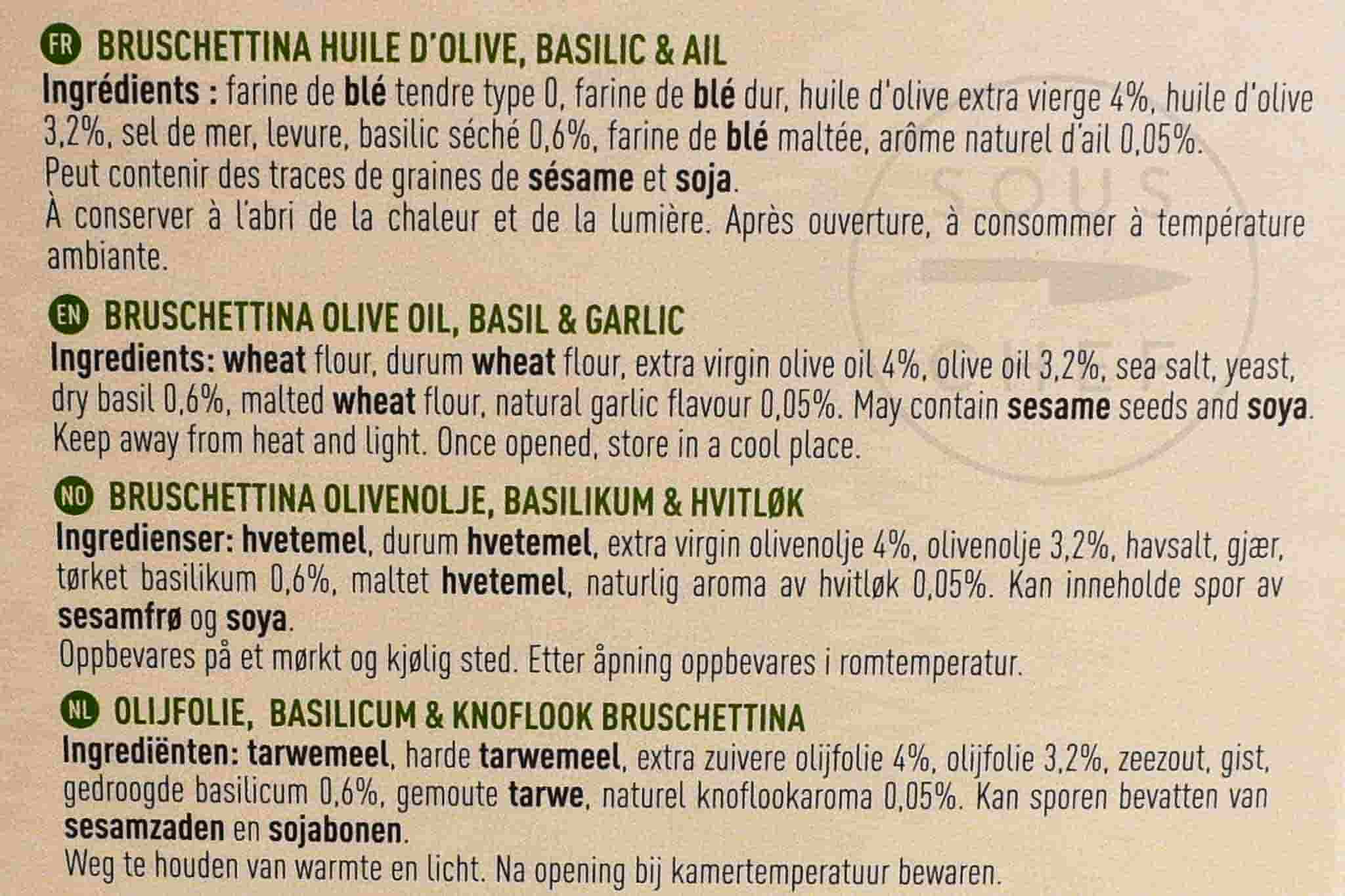 Maison Bremond Bruschettina With Olive Oil, Garlic & Basil 80g Ingredients