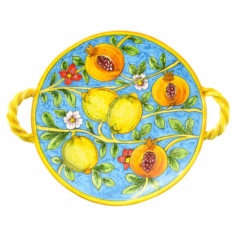 Hand Painted Centrepiece Dish - Pomegranates & Lemons, 35cm
