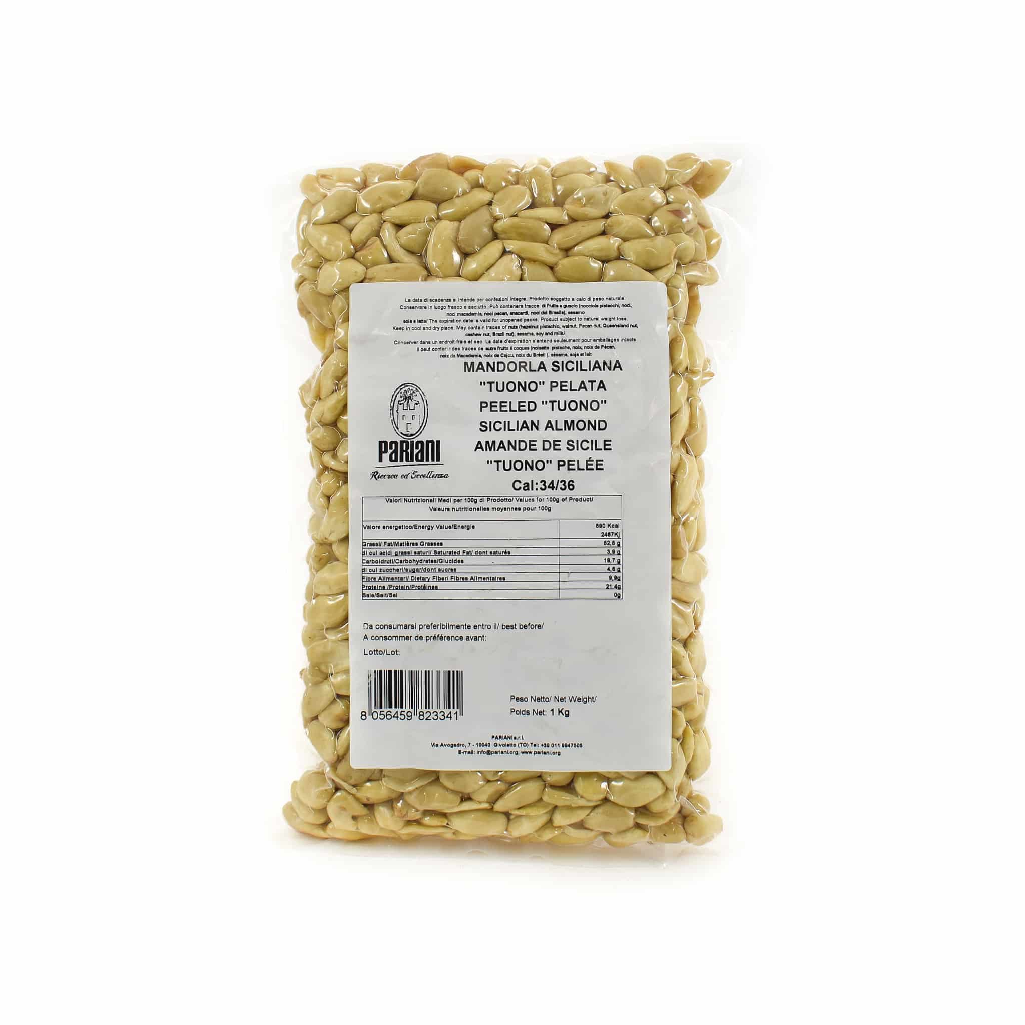 Pariani Sicilian Tuono Almond Size 34/36 Peeled 1kg packaging