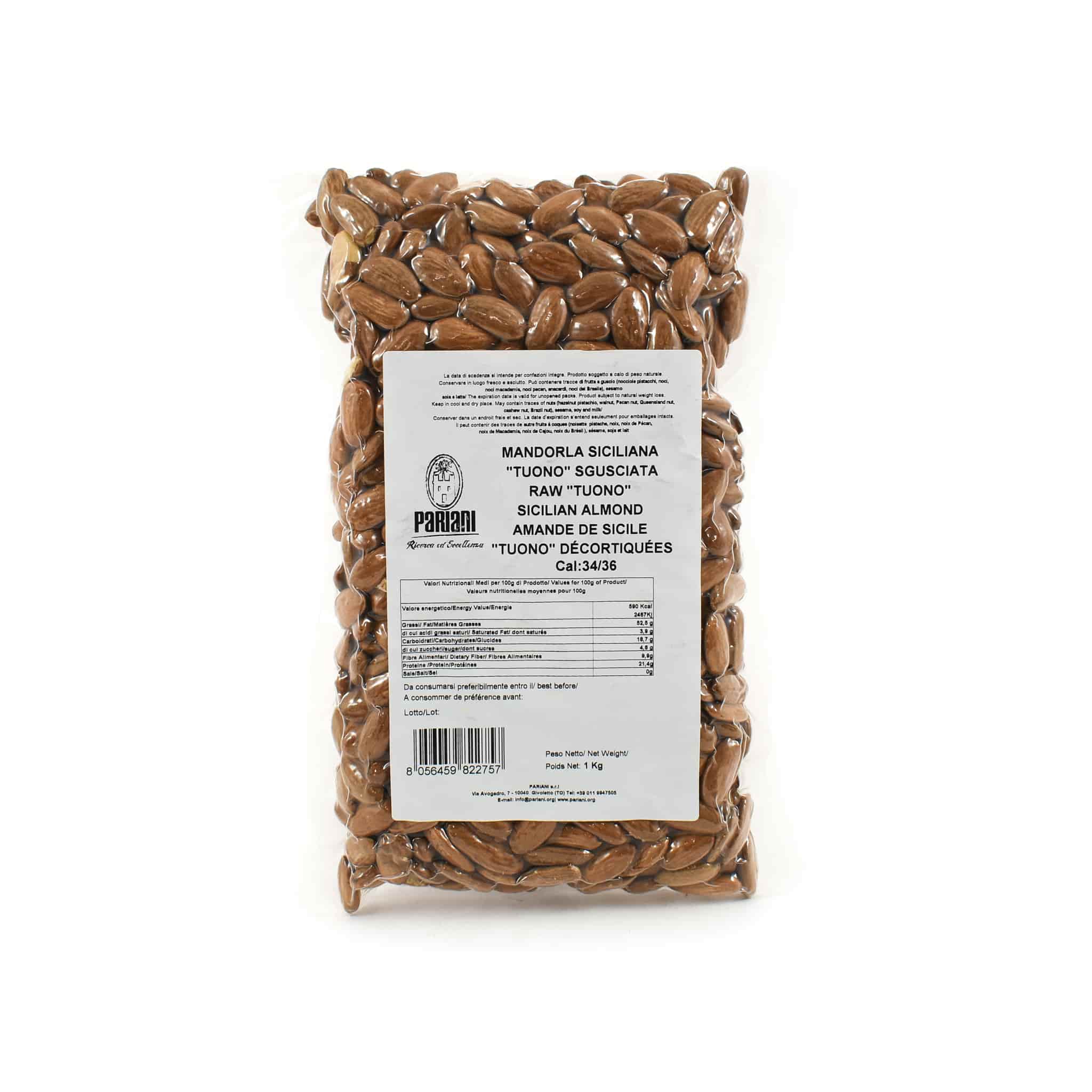 Pariani Sicilian Tuono Almond Size 34/36 Raw 1kg packaging