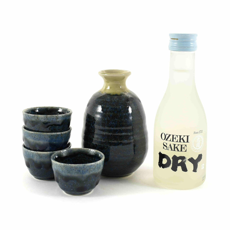 Deluxe Blue Glaze Sake Set with Sake