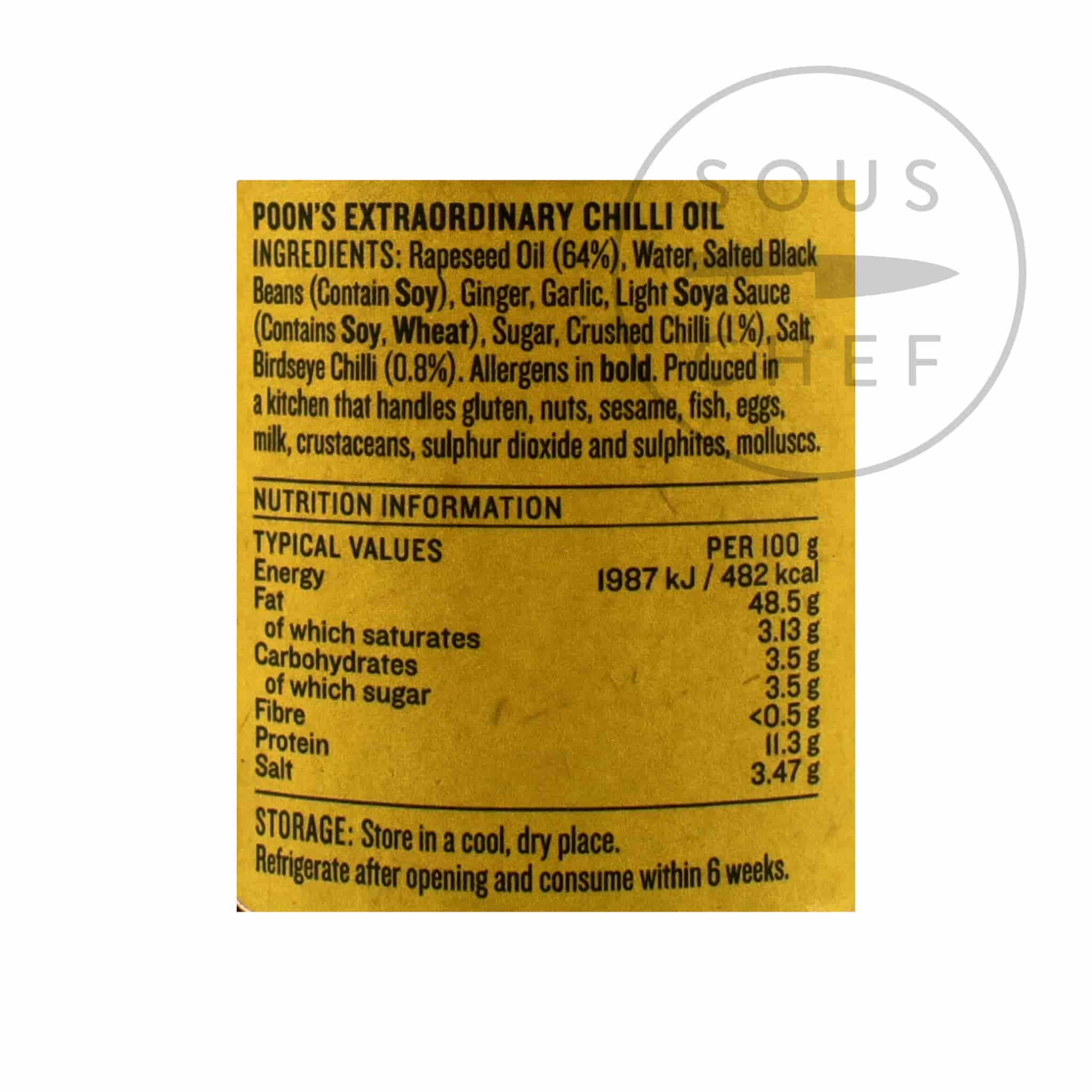 Poon's Extraordinary Chilli Oil 125g ingredients