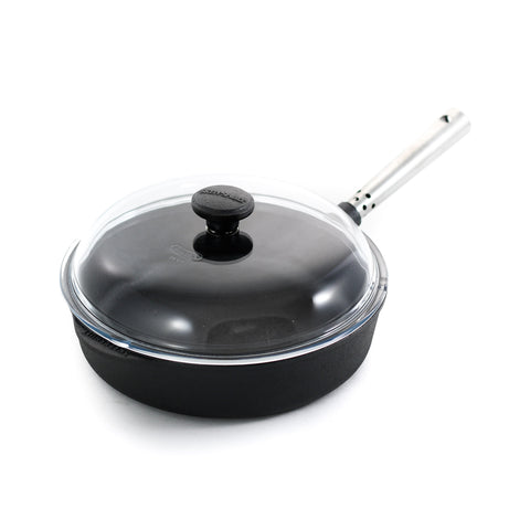 Skeppshult Professional Cast Iron & Stainless Steel Saute Pan with Glass Lid, 25cm