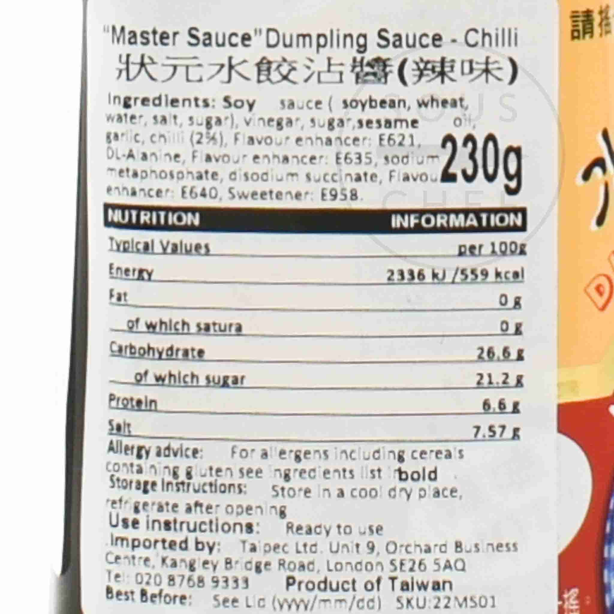 TA0022 Dumpling Sauce Hot 230g Ingredients