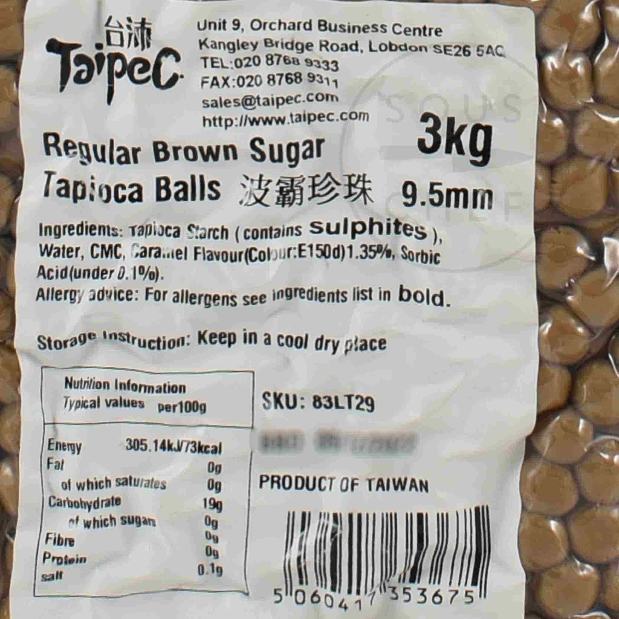 Boba Brown Sugar Tapioca Balls 9.5mm 3kg