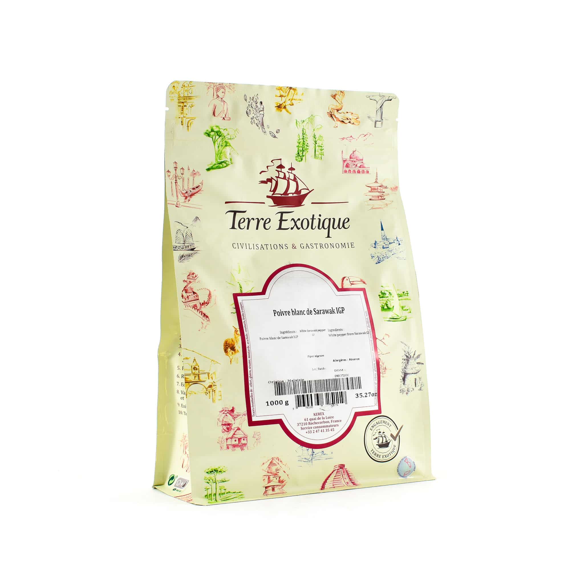 Terre Exotique White Sarawak Pepper IGP 1kg package