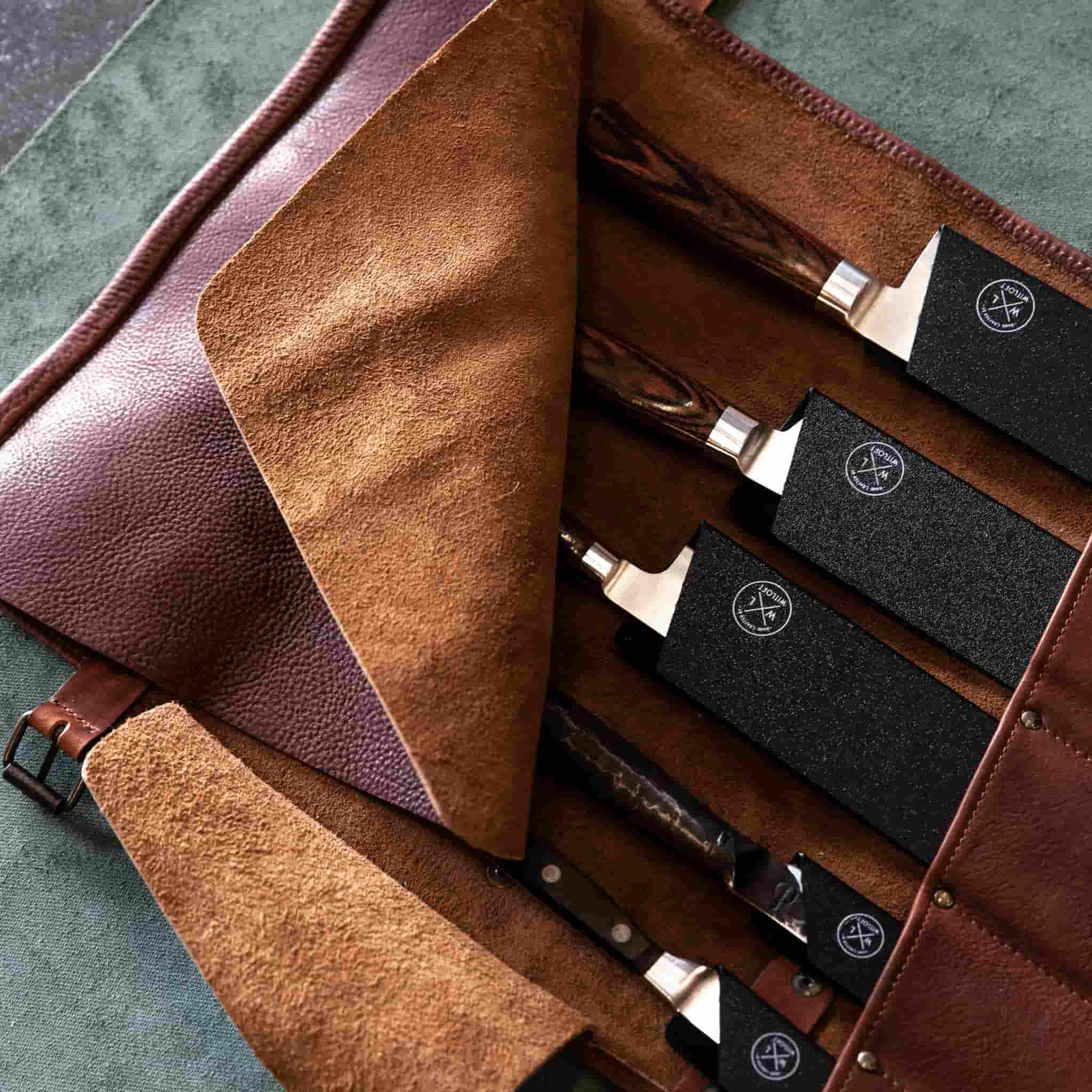 Witloft Leather 5-Pocket Knife Roll, Cognac