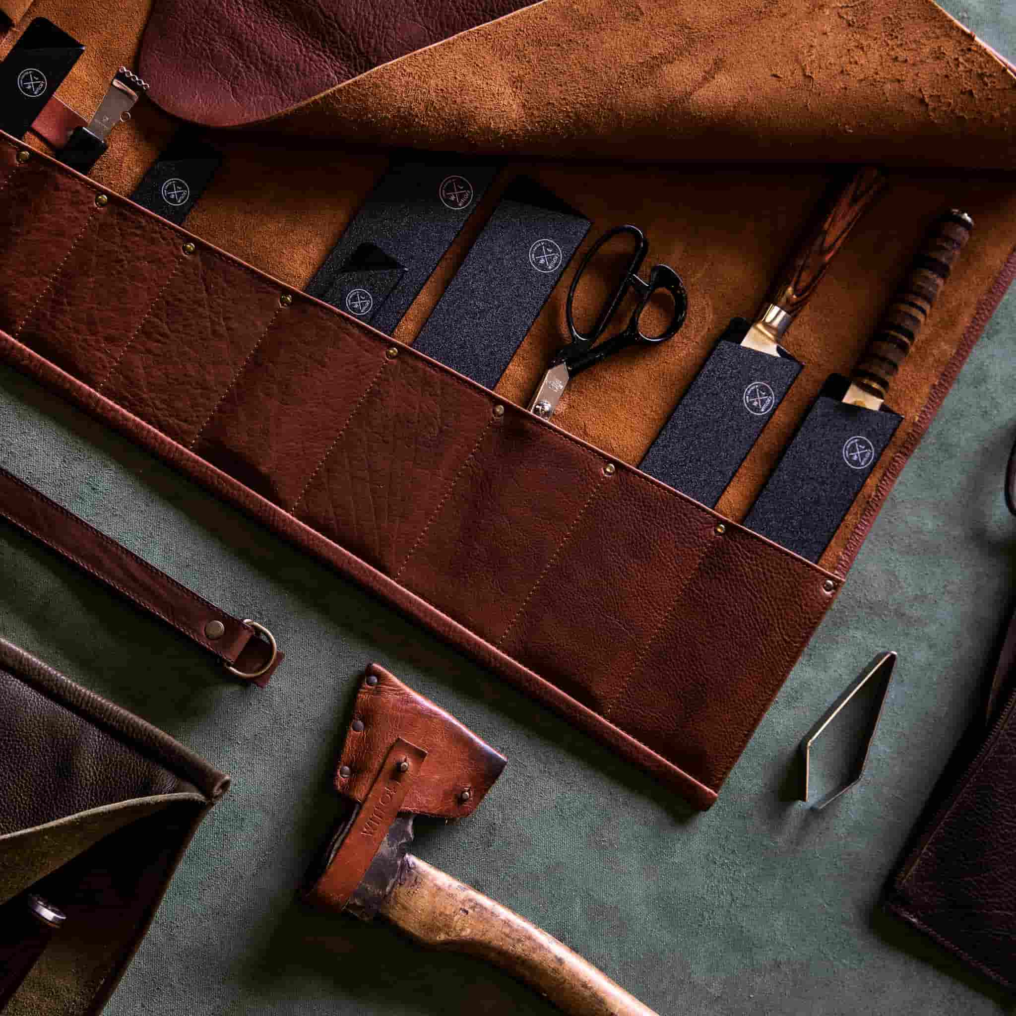 Witloft Leather 9-Pocket Knife Roll, Cognac