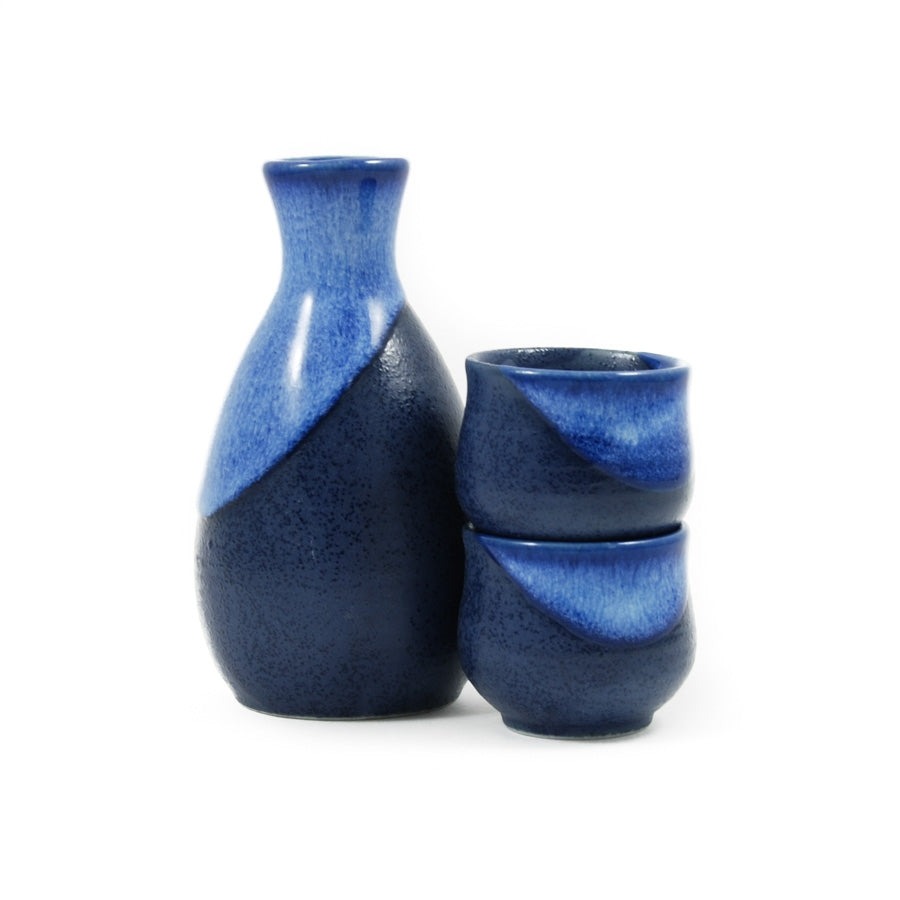Kiji Stoneware & Ceramics Blue Sake Set Tableware Japanese Tableware Japanese Food