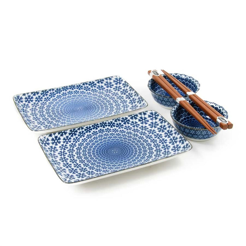 Kiji Stoneware & Ceramics Blue Star Sushi Serving Set Tableware Japanese Tableware Japanese Food