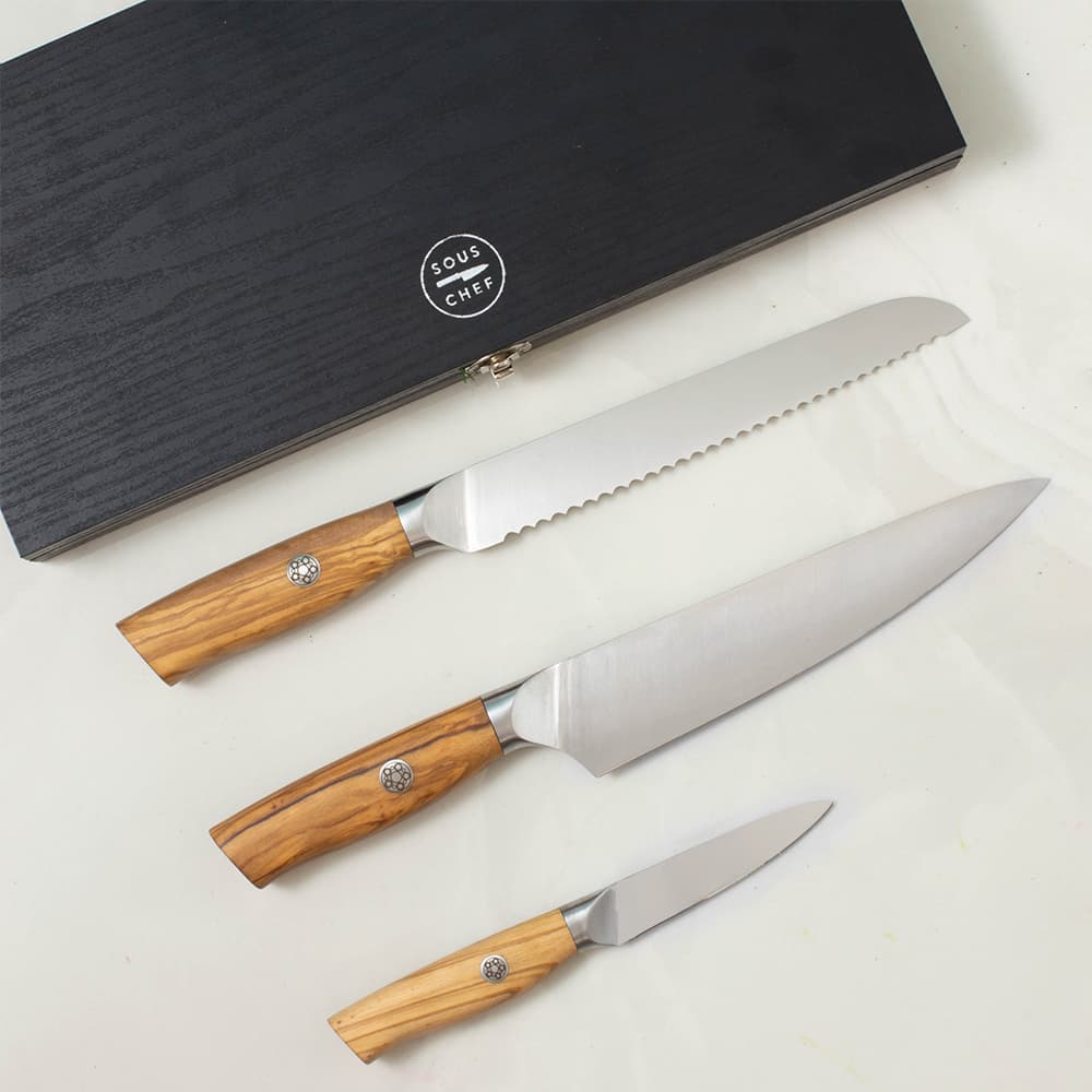 Olivewood Handle Knife Trio in Giftbox