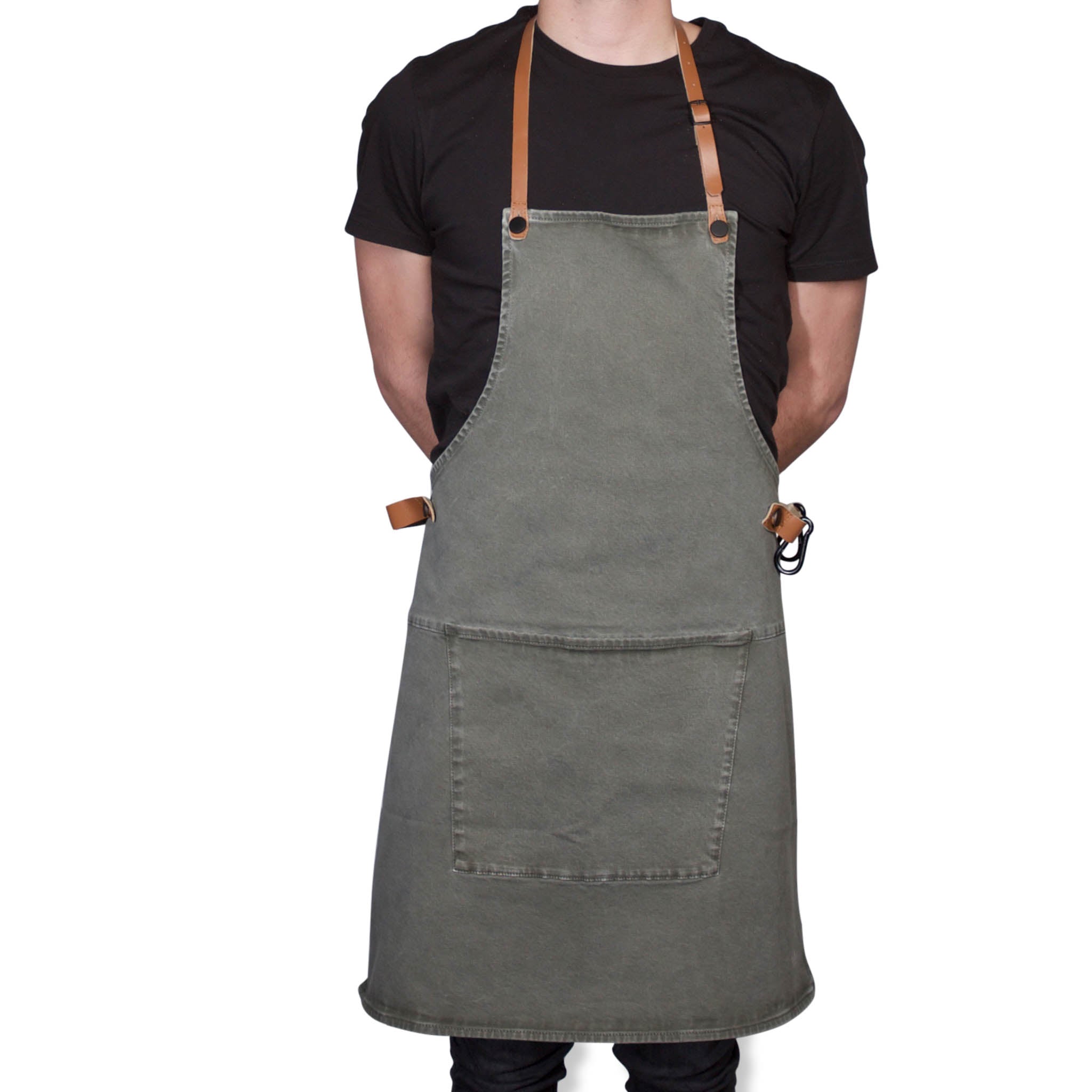 Dutchdeluxes Canvas BBQ Apron in Grey-Green Cookware Kitchen Clothing Model