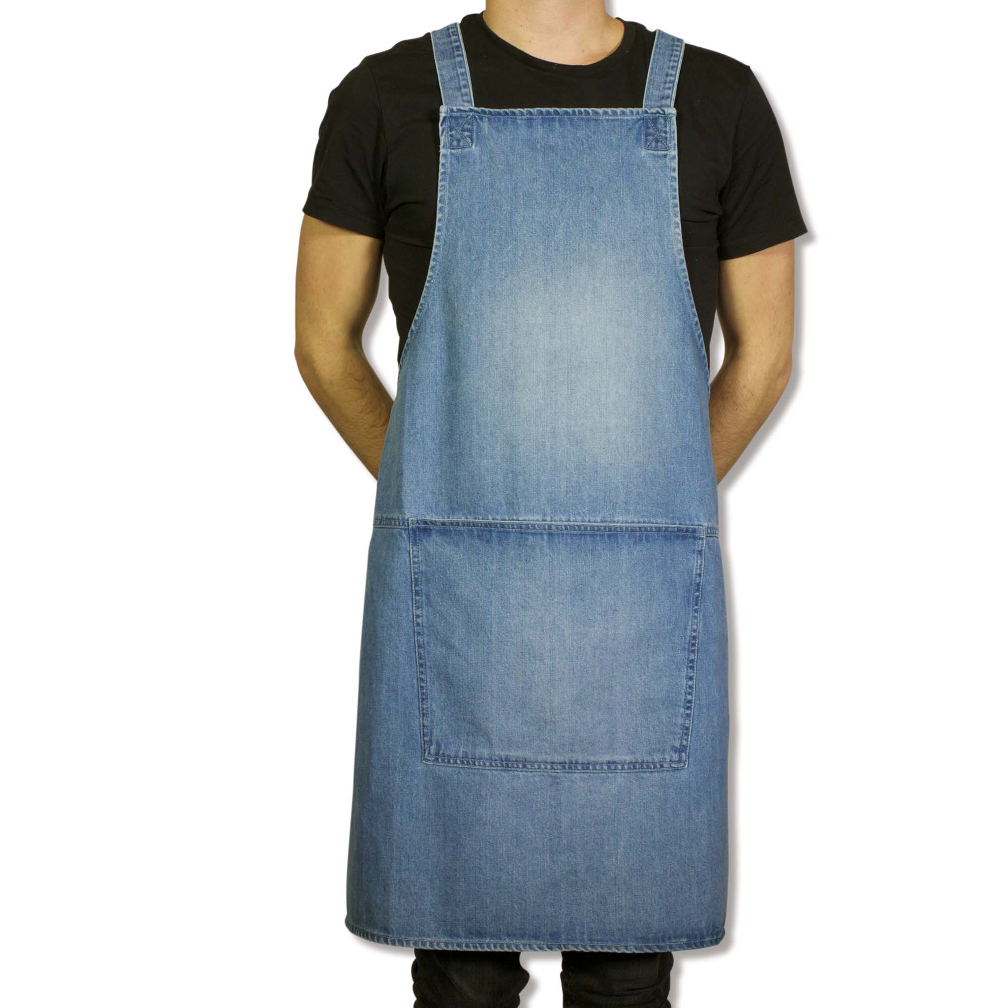 Dutchdeluxes Denim Suspender Apron in Blue Cookware Kitchen Clothing Male Model