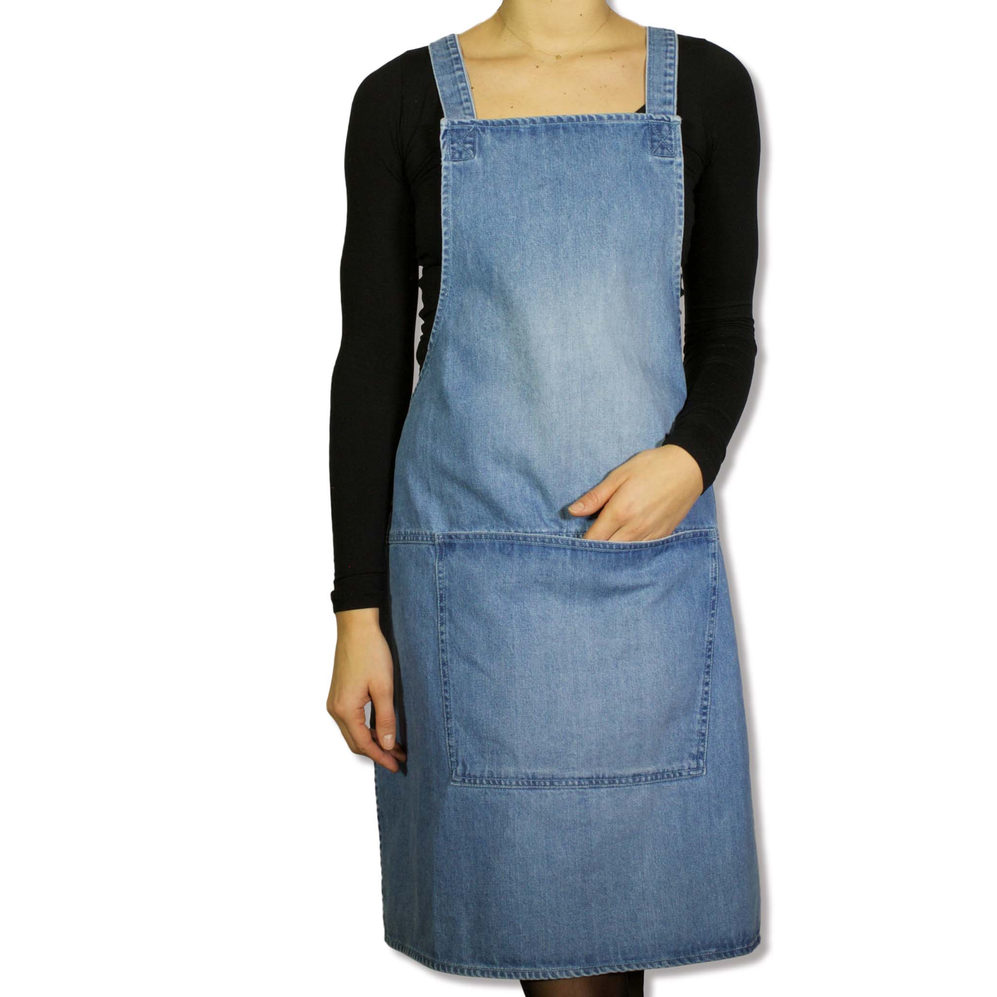 Dutchdeluxes Denim Suspender Apron in Blue Cookware Kitchen Clothing