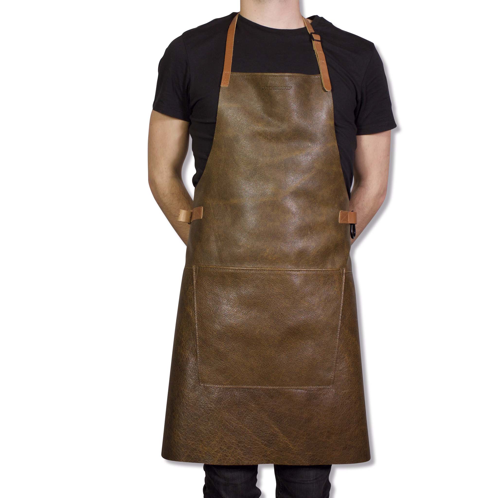 Dutchdeluxes Leather BBQ Apron in Vintage Brown Cookware Kitchen Clothing Model