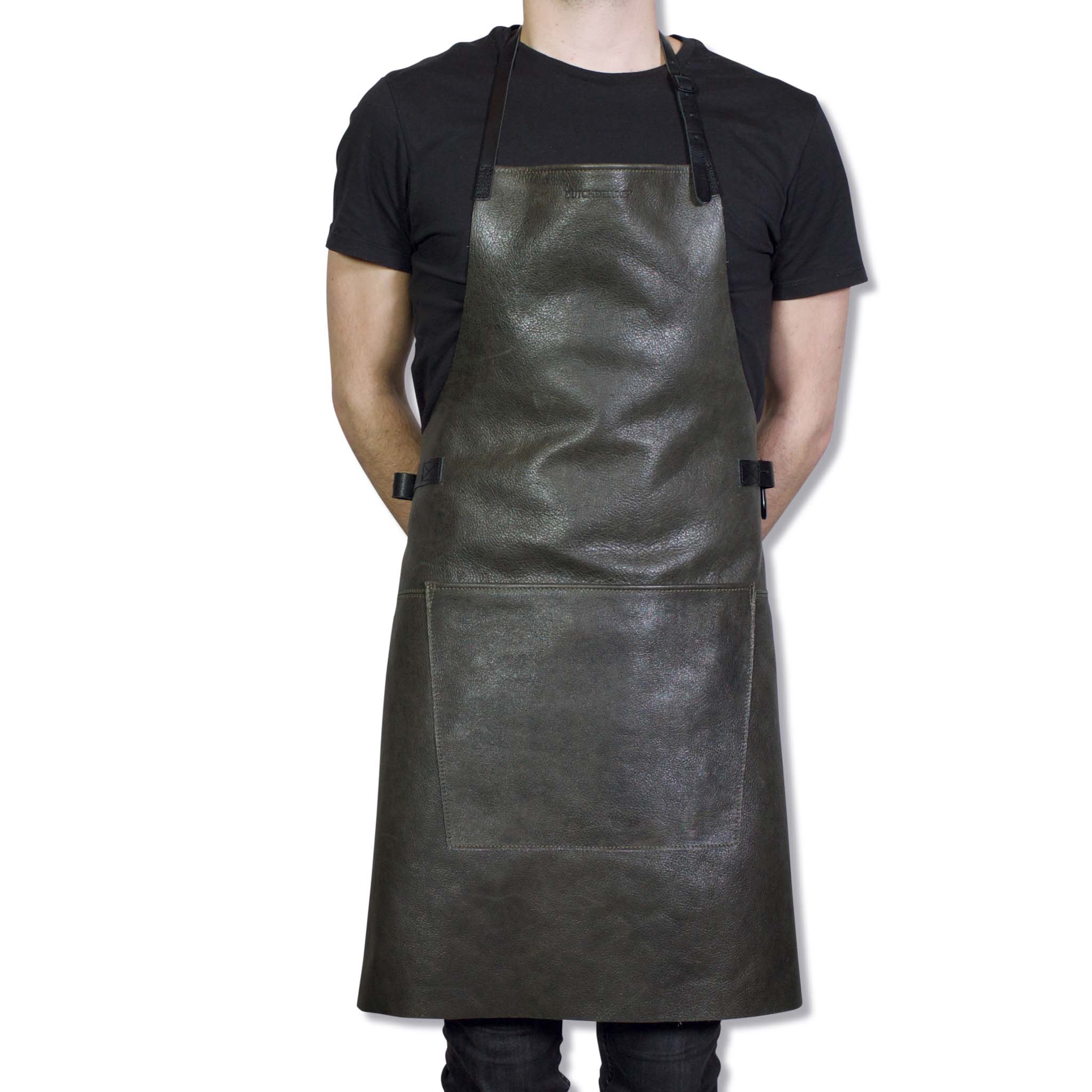 Dutchdeluxes Leather BBQ Apron in Vintage Grey Cookware Kitchen Clothing