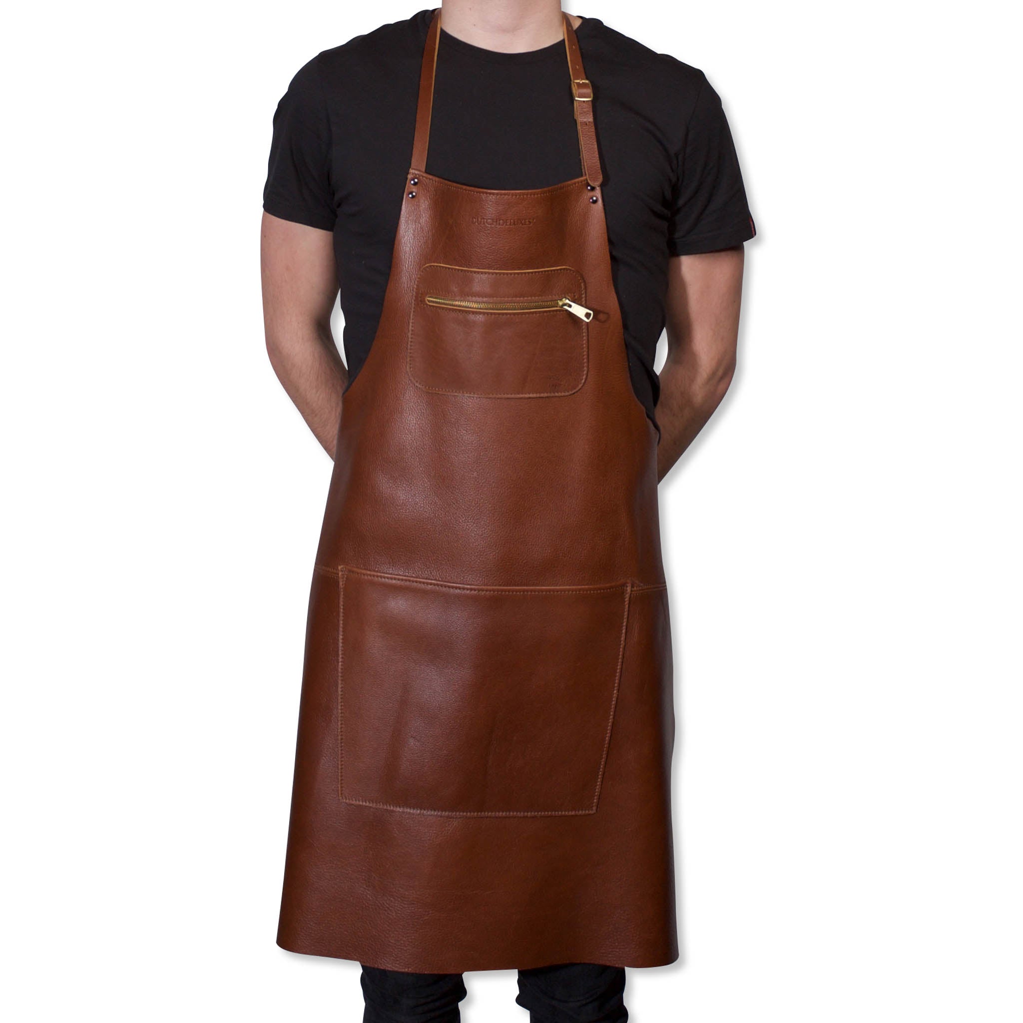 Dutchdeluxes Leather Zipper Apron in Classic Brown Cookware Kitchen Clothing