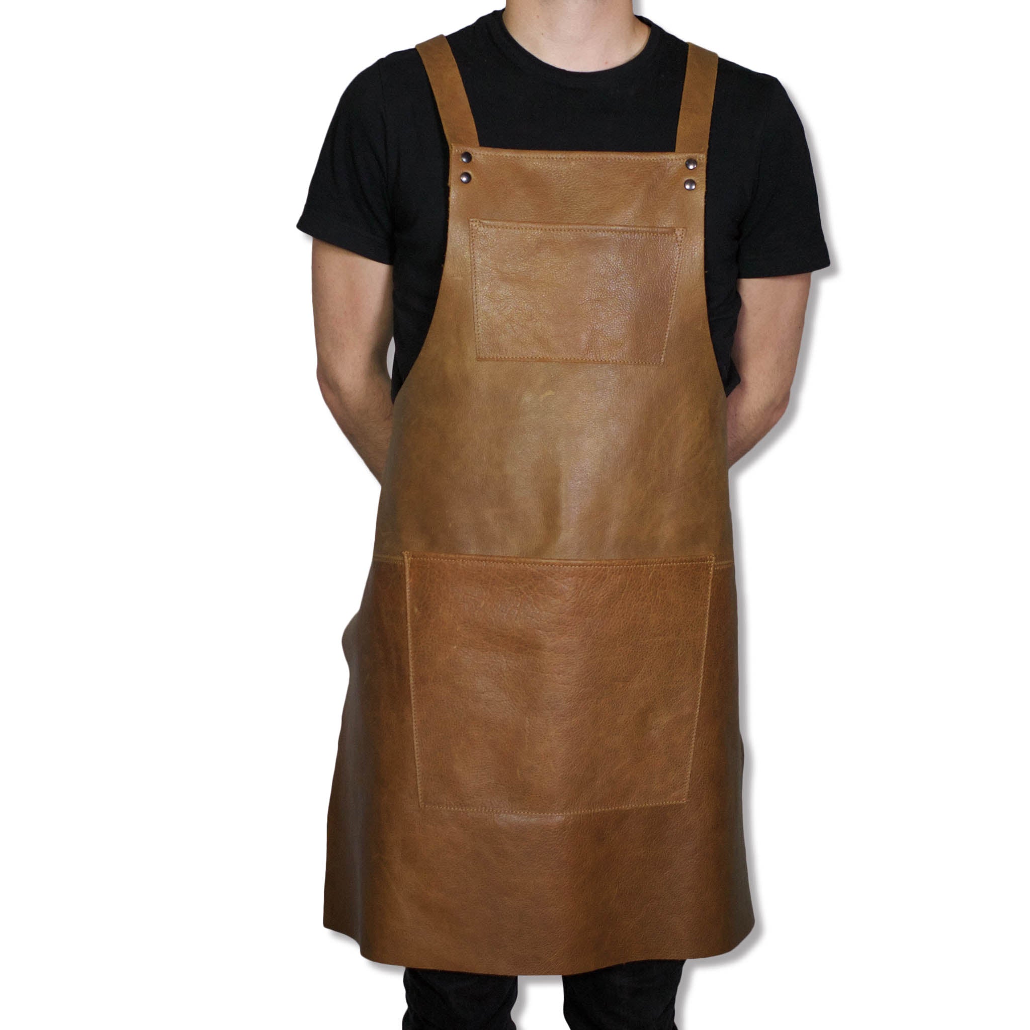 Dutchdeluxes Leather Suspender Apron in Vintage Camel Cookware Kitchen Clothing