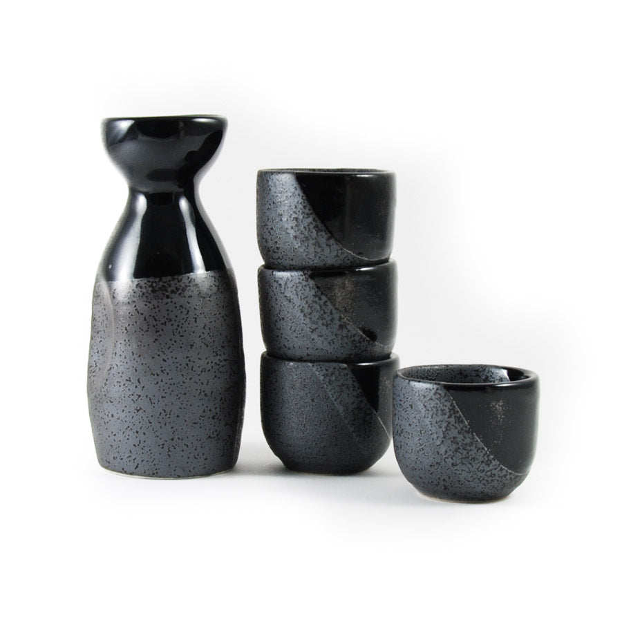 Kiji Stoneware & Ceramics Black Sake Set Tableware Japanese Tableware Japanese Food
