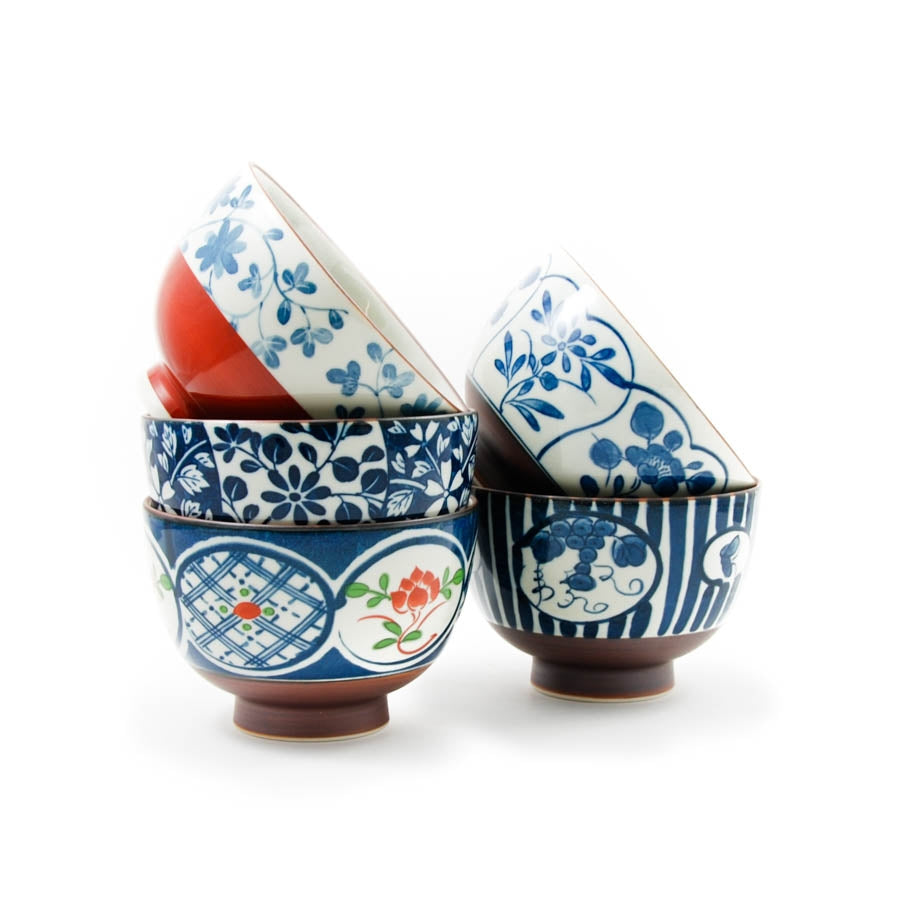 Kiji Stoneware & Ceramics Traditional 5-Piece Japanese Rice Bowl Set Tableware Japanese Tableware Japanese Food