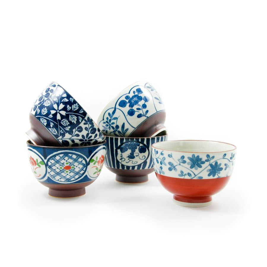 Kiji Stoneware & Ceramics Traditional 5-Piece Japanese Rice Bowl Set Tableware Japanese Tableware Japanese Food
