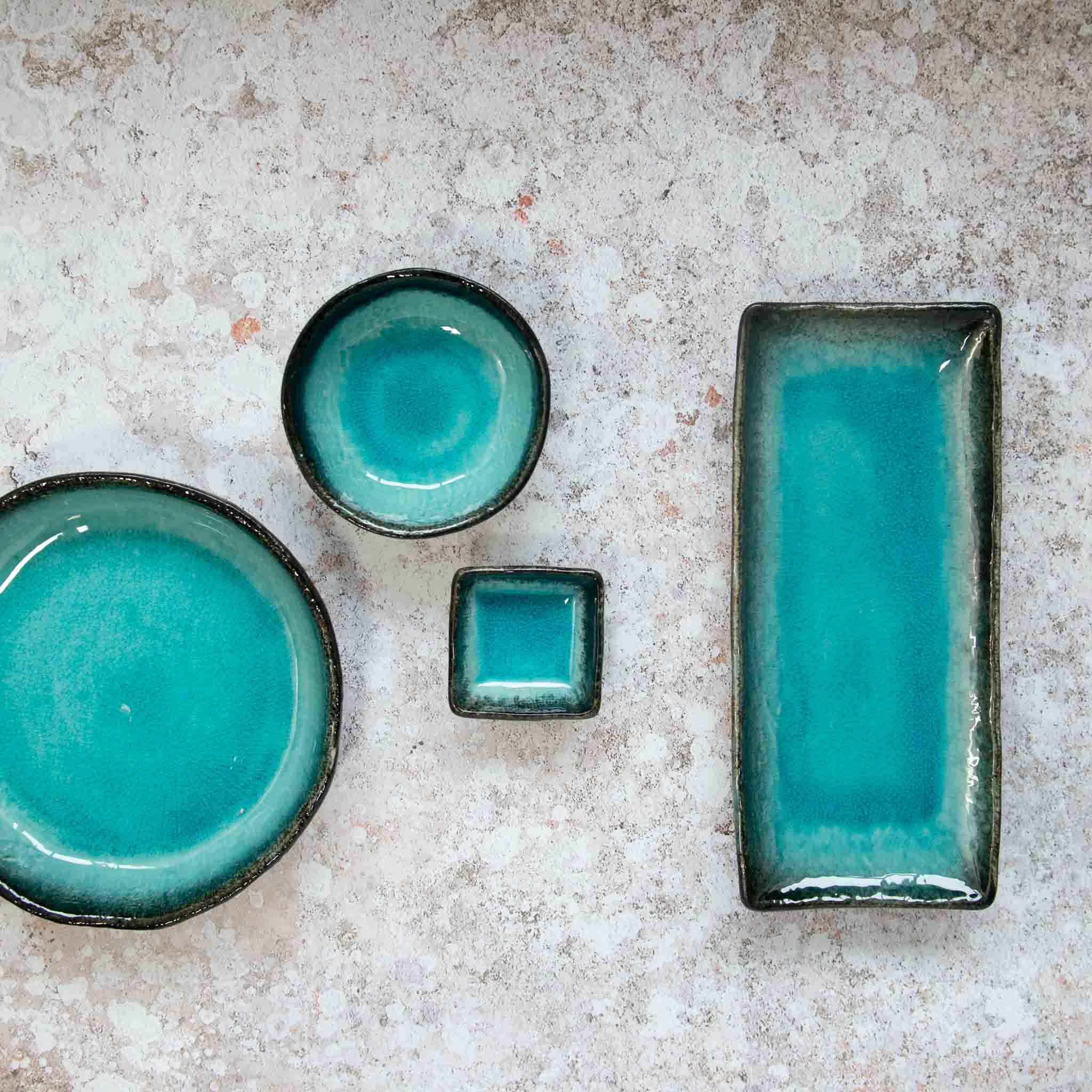 Kiji Stoneware & Ceramics Square Turquoise Dipping Bowl 7cm Tableware Japanese Tableware Japanese Food